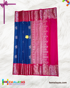Royal Blue Body with Pink Contrast Zari Pallu Luxury Soft Silk Saree