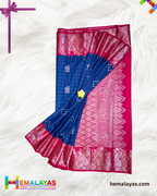Royal Blue Body with Pink Contrast Zari Pallu Luxury Soft Silk Saree