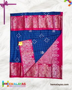 Royal Blue Body with Pink Contrast Zari Pallu Luxury Soft Silk Saree