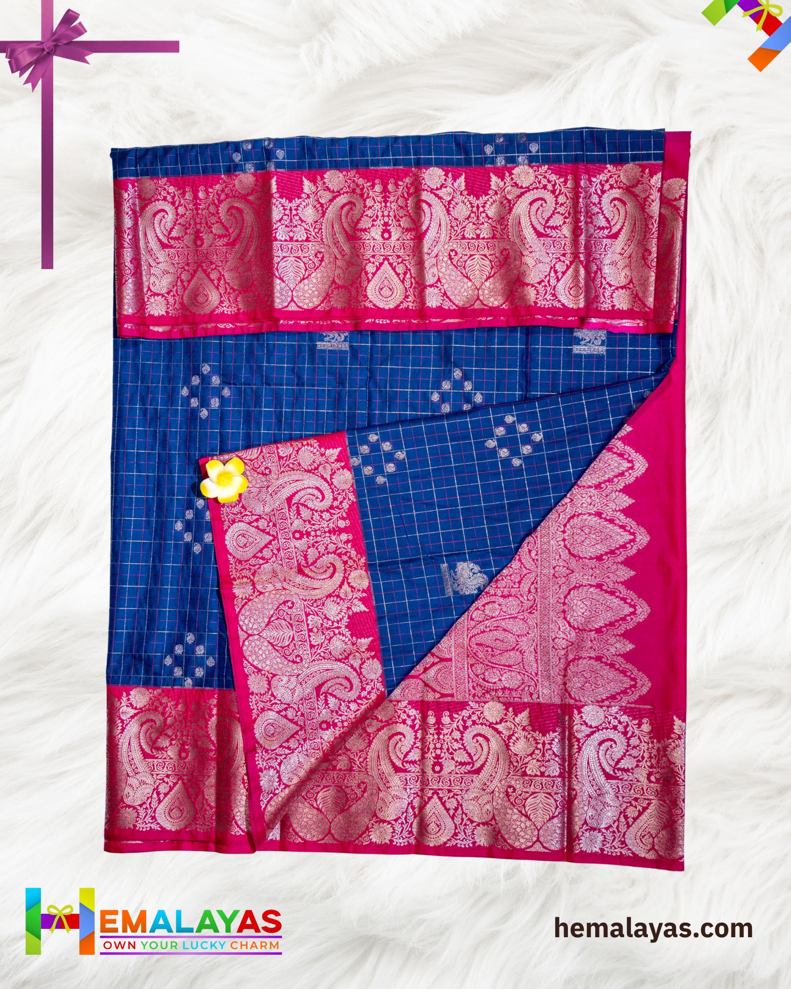 Royal Blue Body with Pink Contrast Zari Pallu Luxury Soft Silk Saree