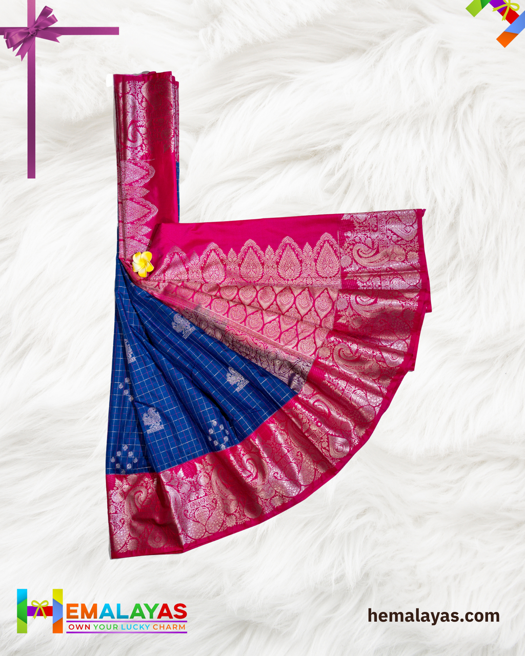 Royal Blue Body with Pink Contrast Zari Pallu Luxury Soft Silk Saree