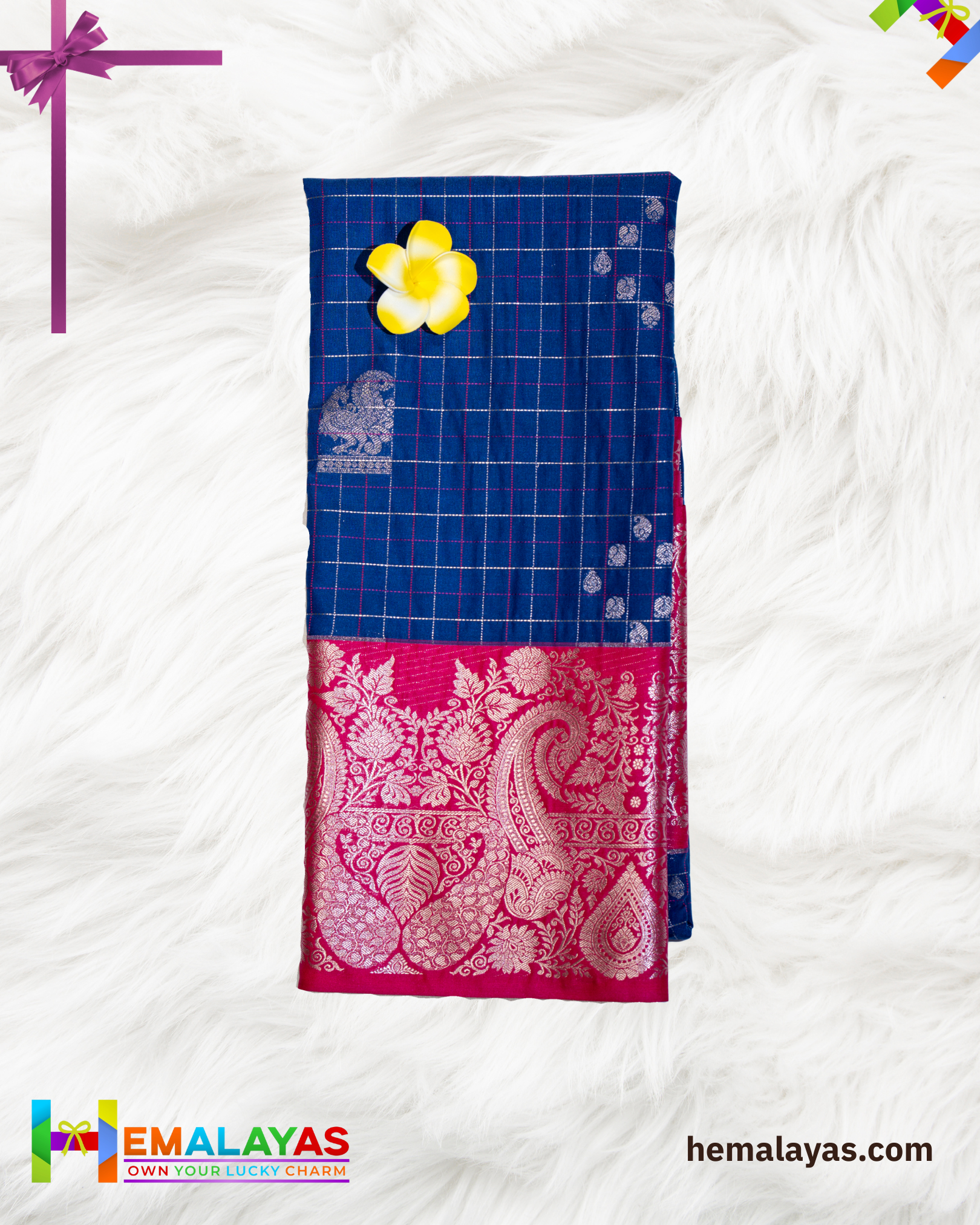 Royal Blue Body with Pink Contrast Zari Pallu Luxury Soft Silk Saree