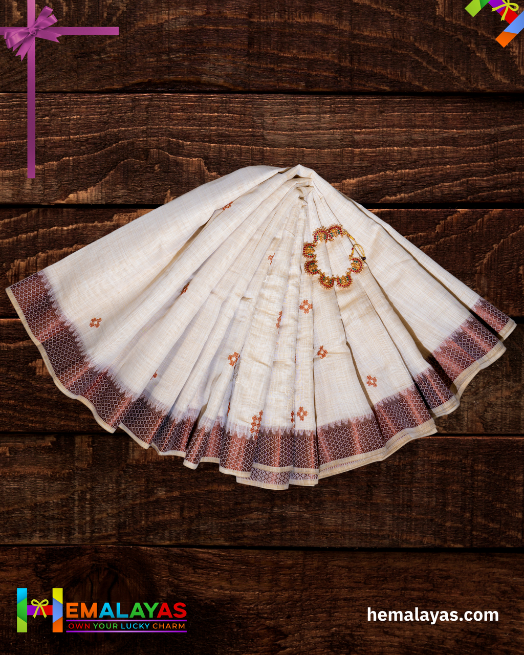 Ivory & Rust Thread Work Semi Cotton Saree