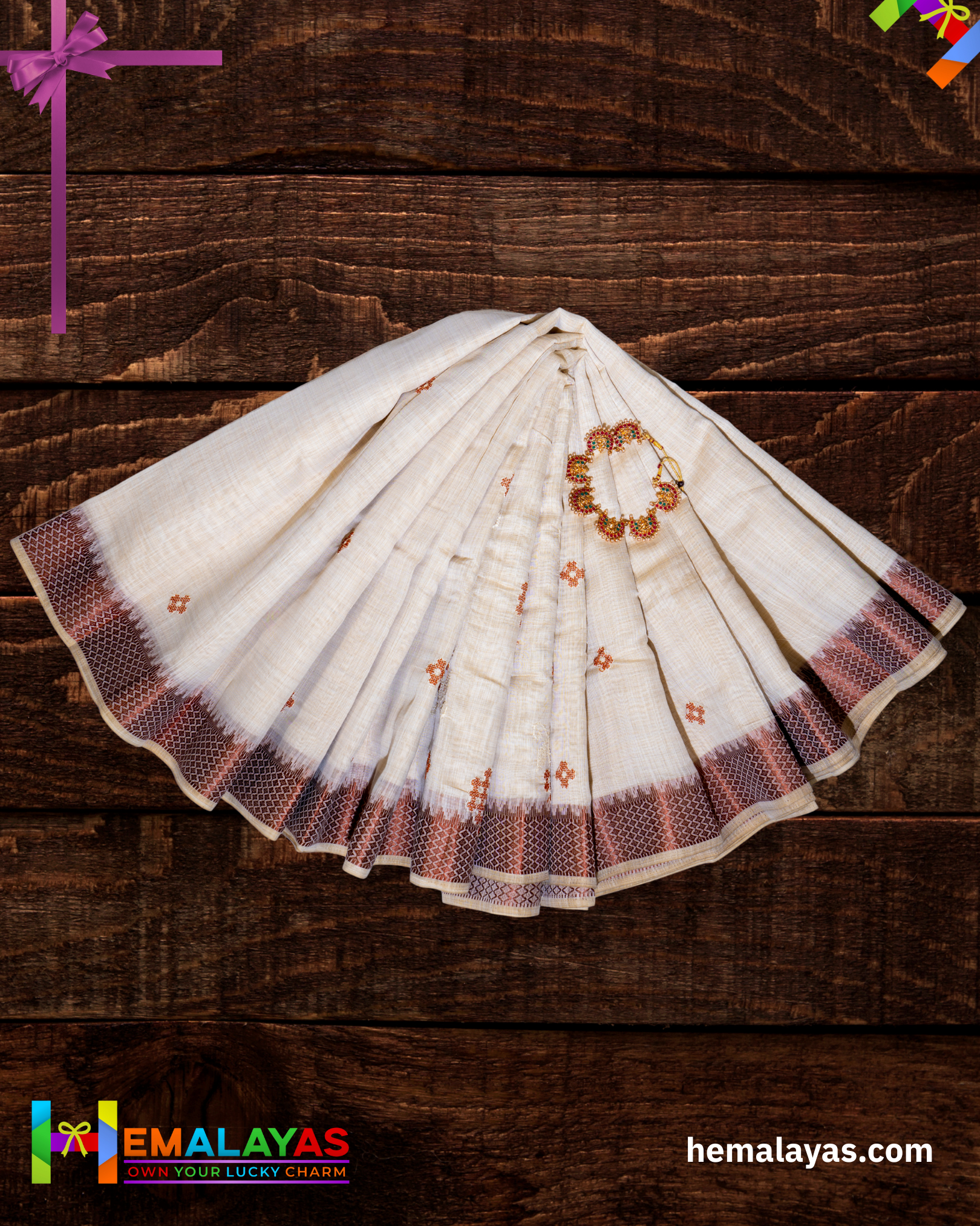 Ivory & Rust Thread Work Semi Cotton Saree