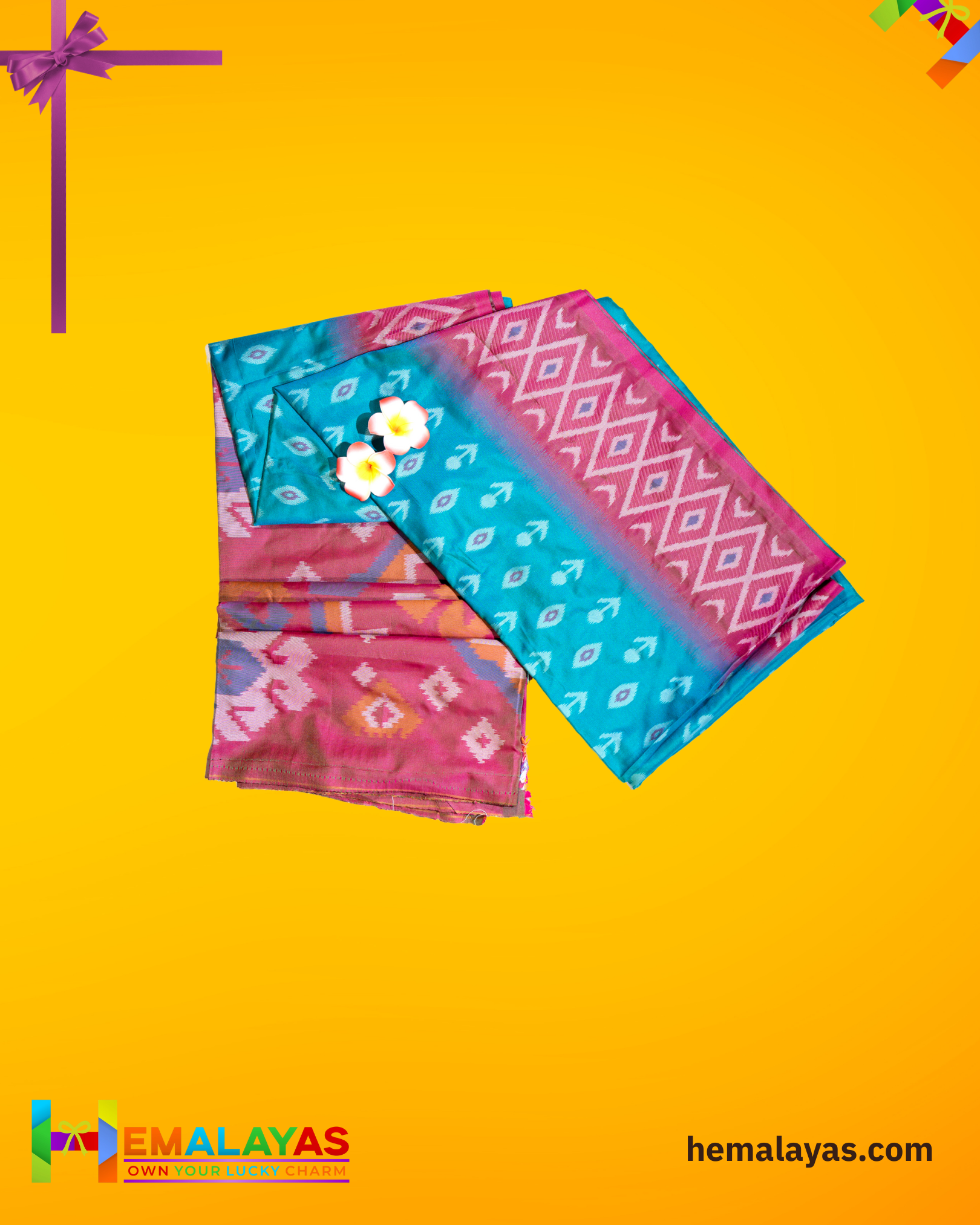 Anandha Blue Ikat Pochampally Silk Saree with Pink Woven Border