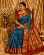 Anantha Blue with Red Border Vaira Voosi Kanchi Semi Silk Saree
