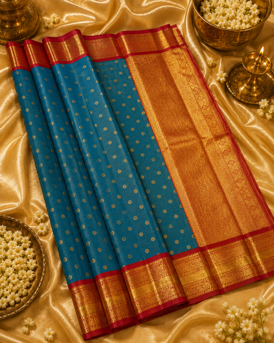 Anantha Blue with Red Border Vaira Voosi Kanchi Semi Silk Saree