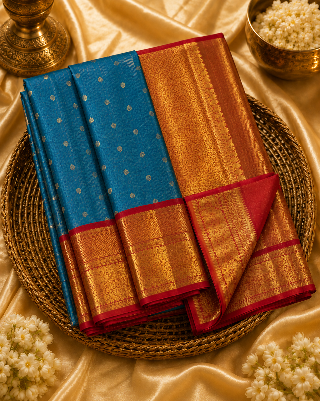 Anantha Blue with Red Border Vaira Voosi Kanchi Semi Silk Saree