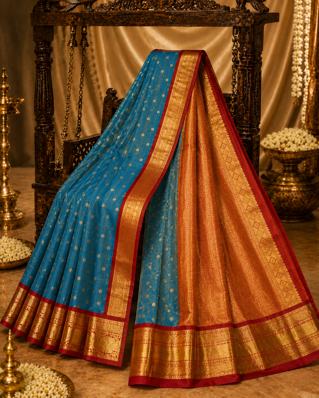 Anantha Blue with Red Border Vaira Voosi Kanchi Semi Silk Saree