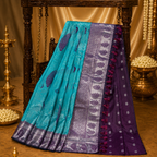 Aqua Blue and Royal Purple Kanchipuram Semi-Silk Saree