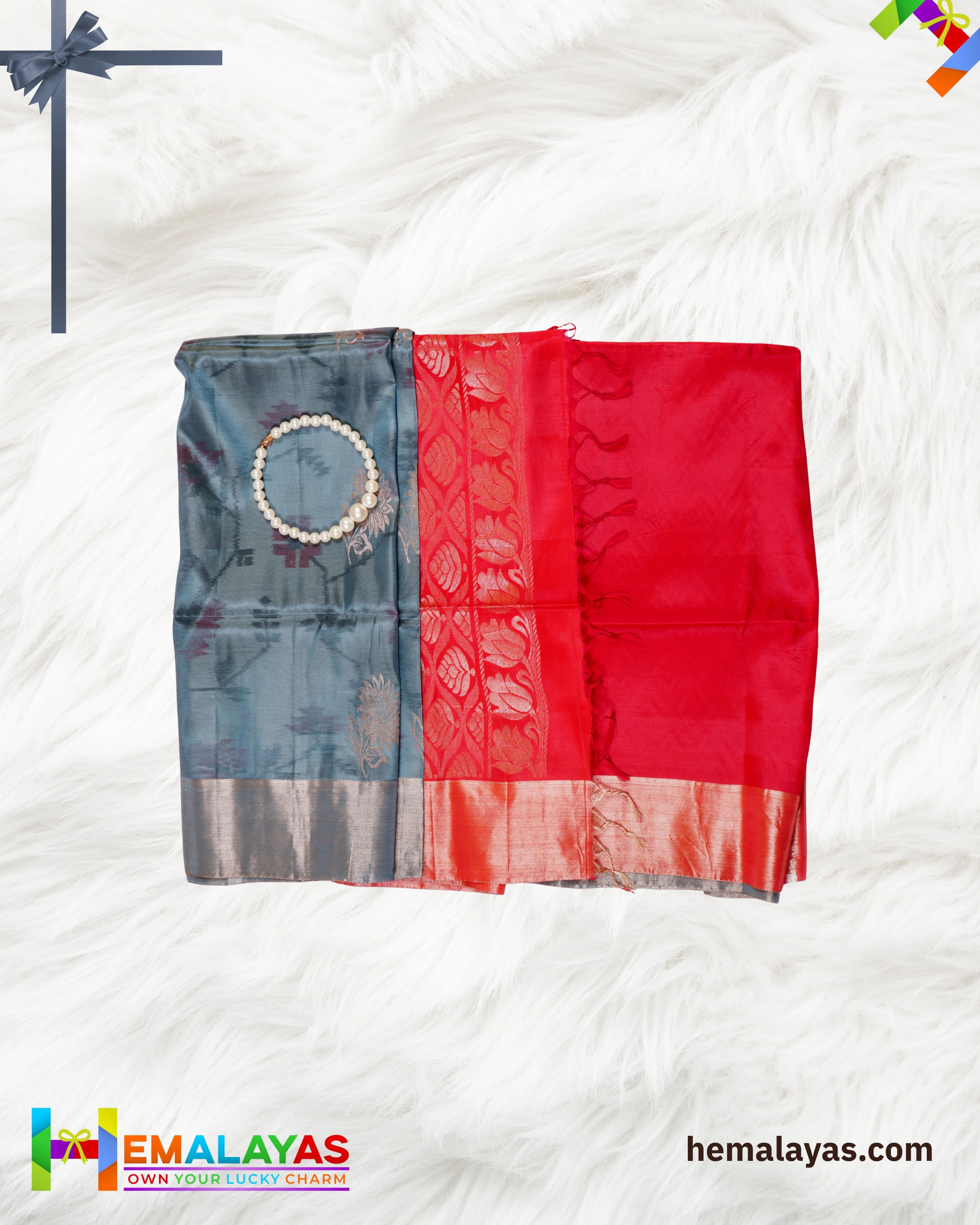 Steel Grey & Pink Luxury Soft Silk Saree