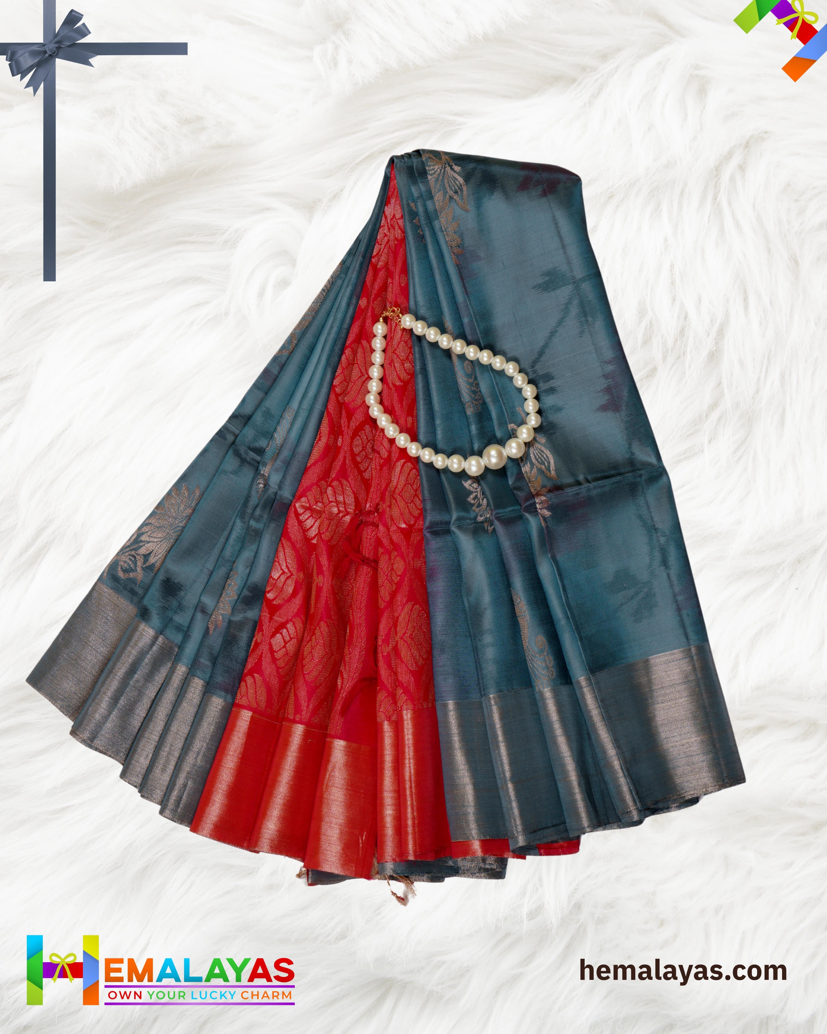 Steel Grey & Pink Luxury Soft Silk Saree