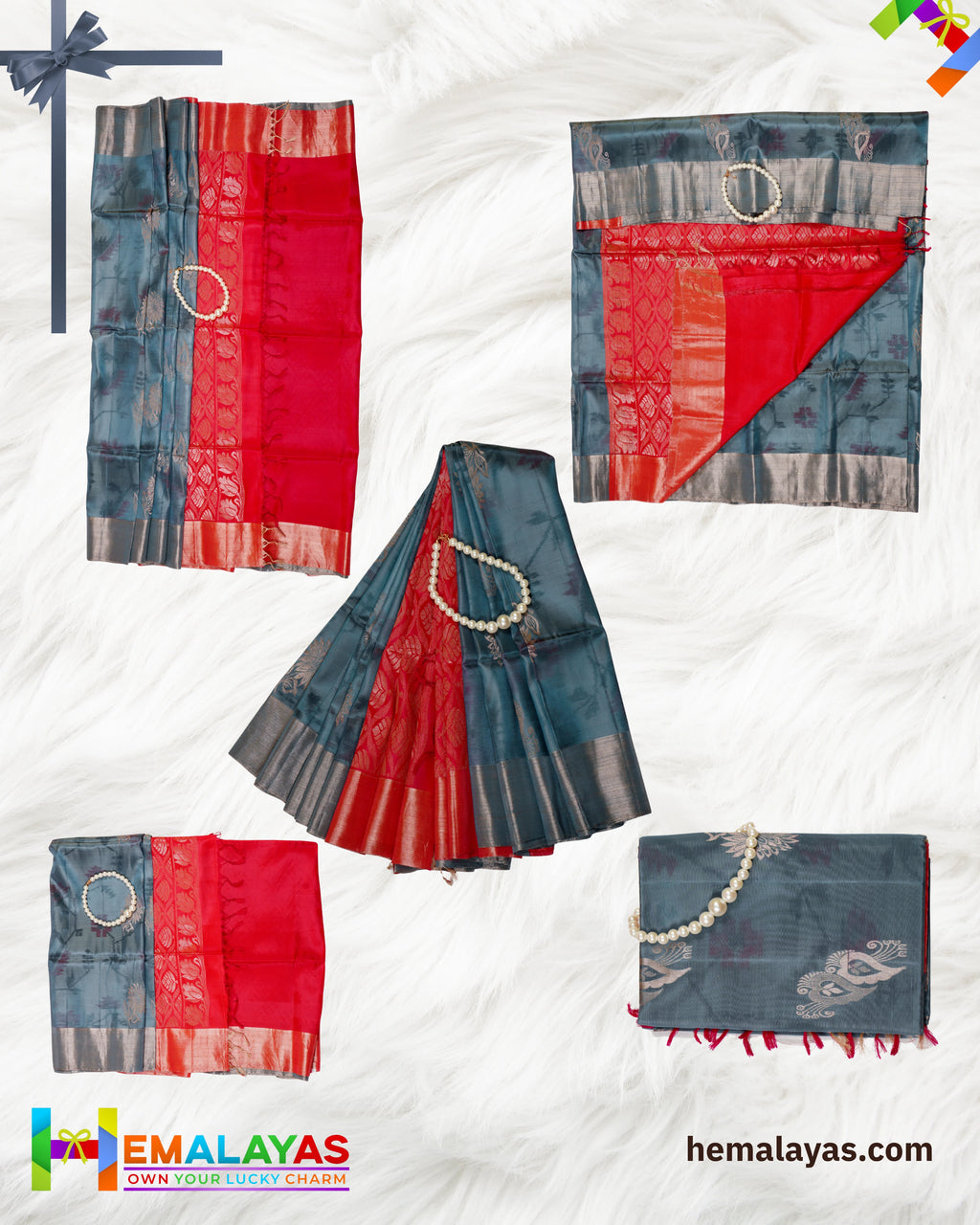 Steel Grey & Pink Luxury Soft Silk Saree