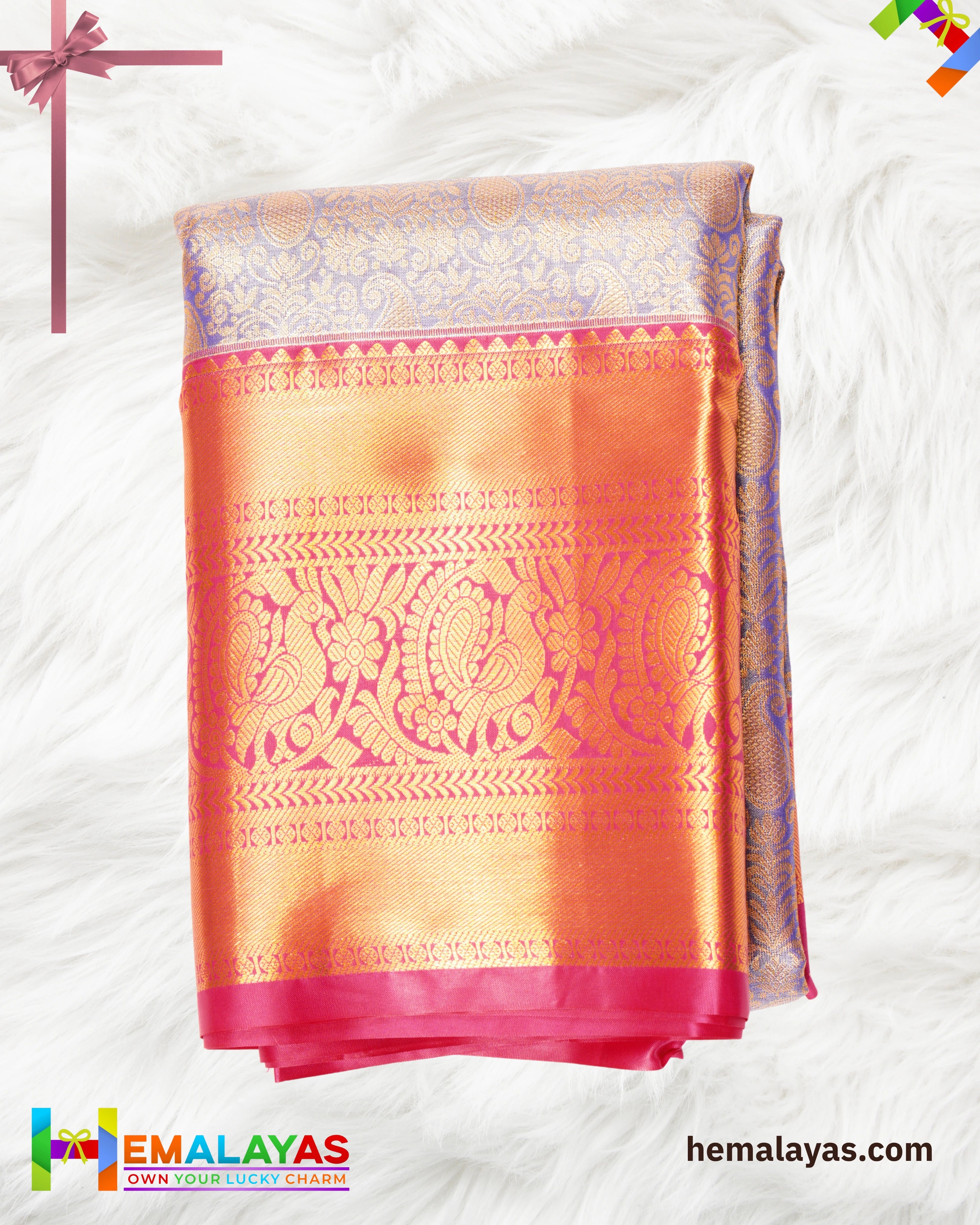 Blue with Pink Kanchipuram Bridal Brocade Saree