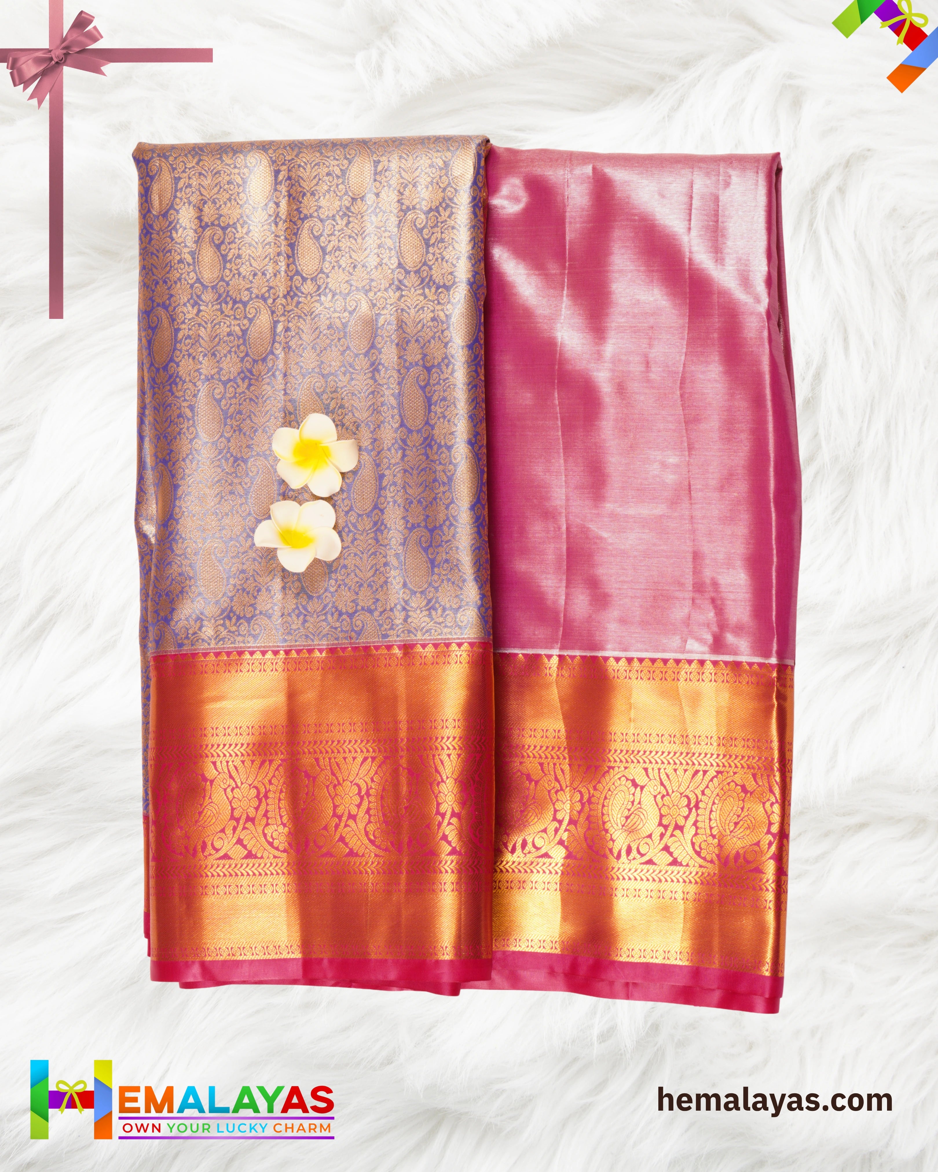Blue with Pink Kanchipuram Bridal Brocade Saree