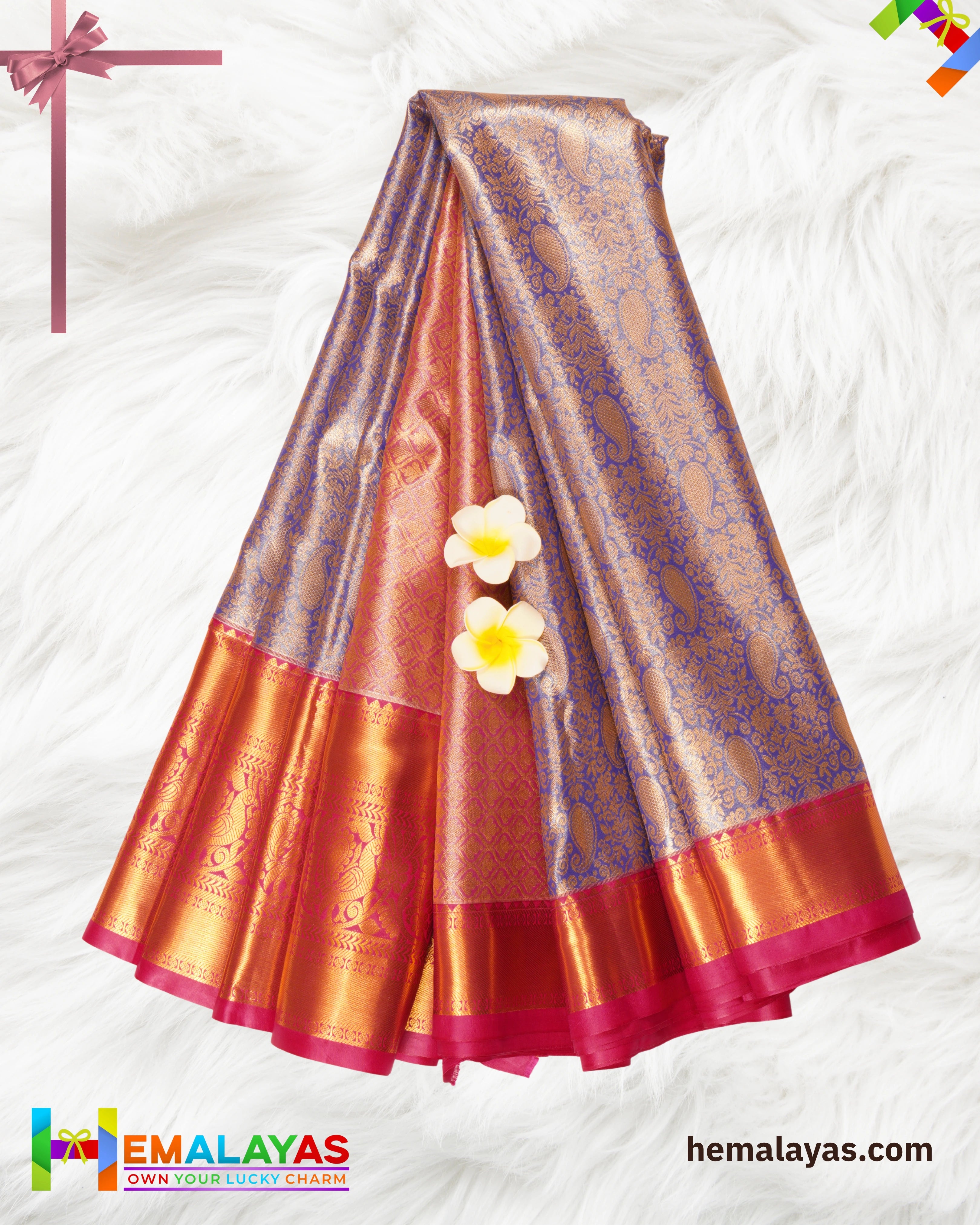 Blue with Pink Kanchipuram Bridal Brocade Saree