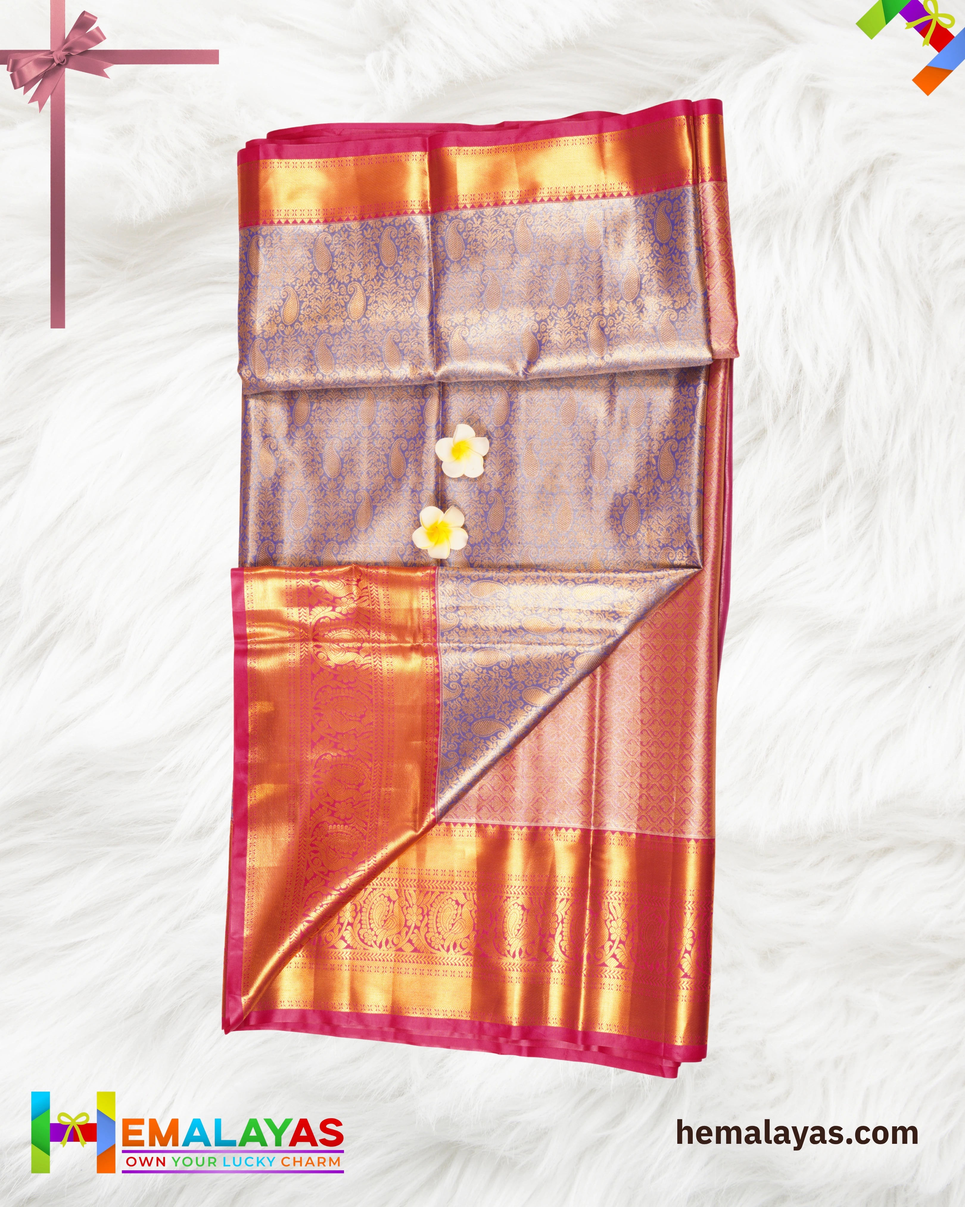 Blue with Pink Kanchipuram Bridal Brocade Saree