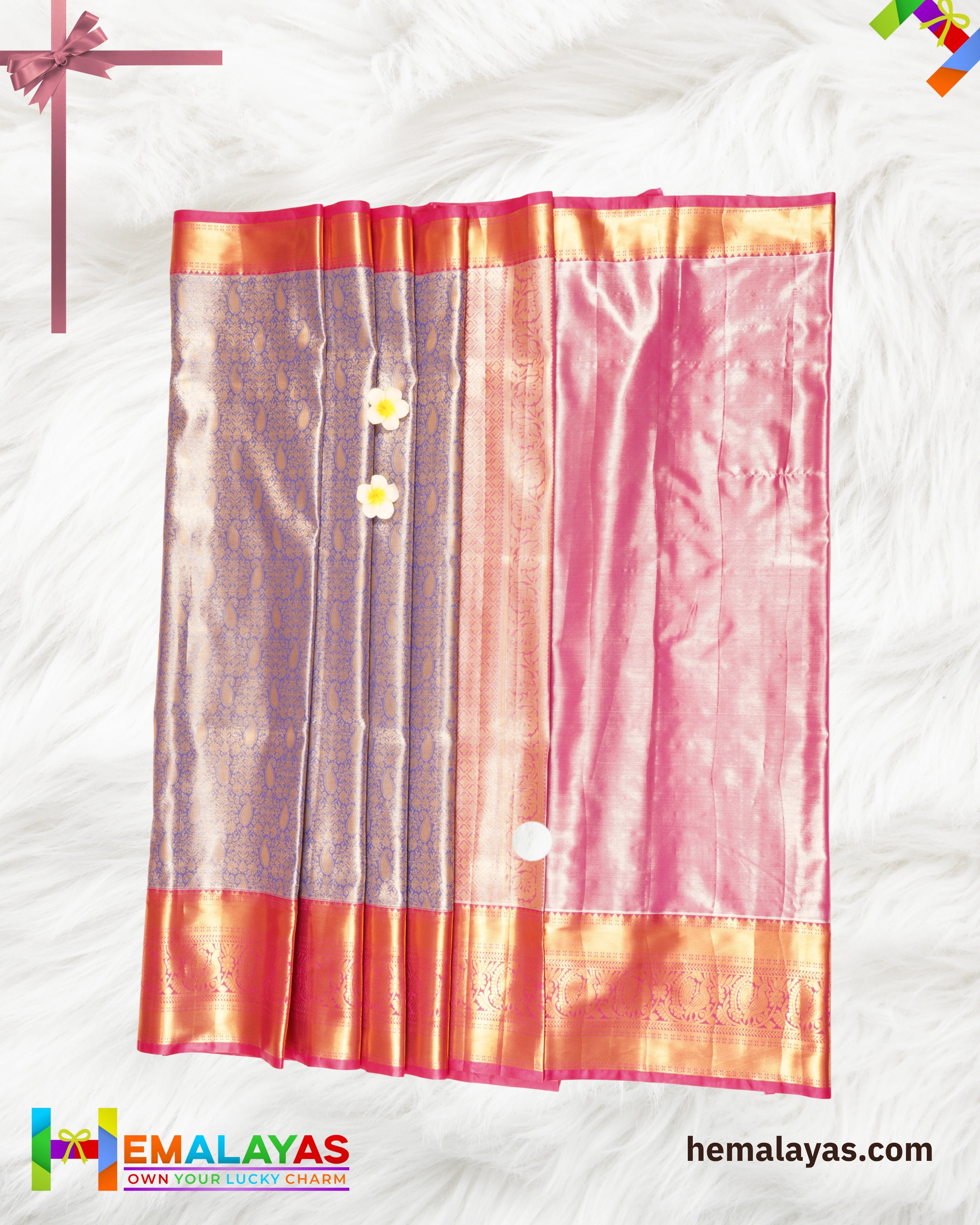 Blue with Pink Kanchipuram Bridal Brocade Saree