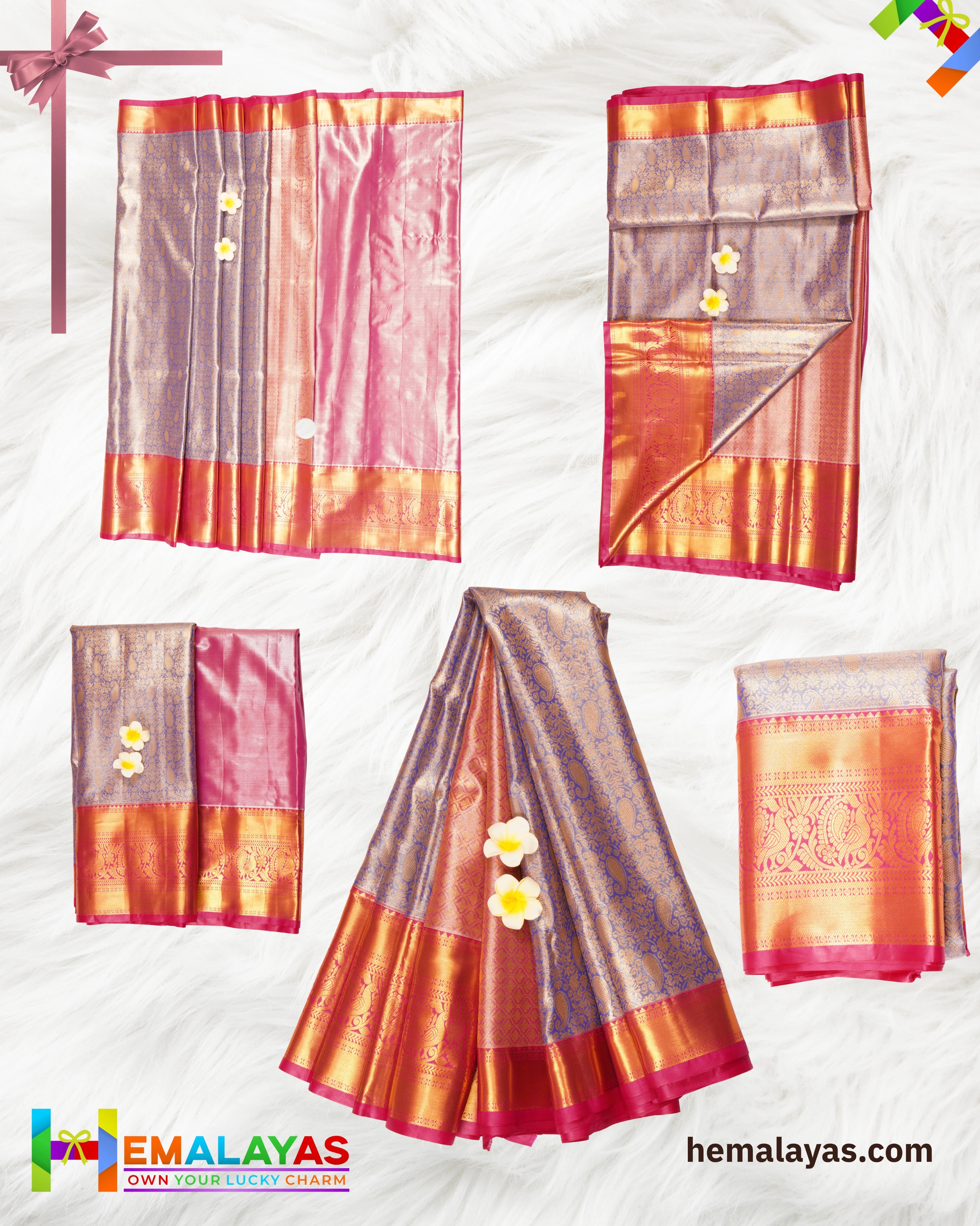Blue with Pink Kanchipuram Bridal Brocade Saree