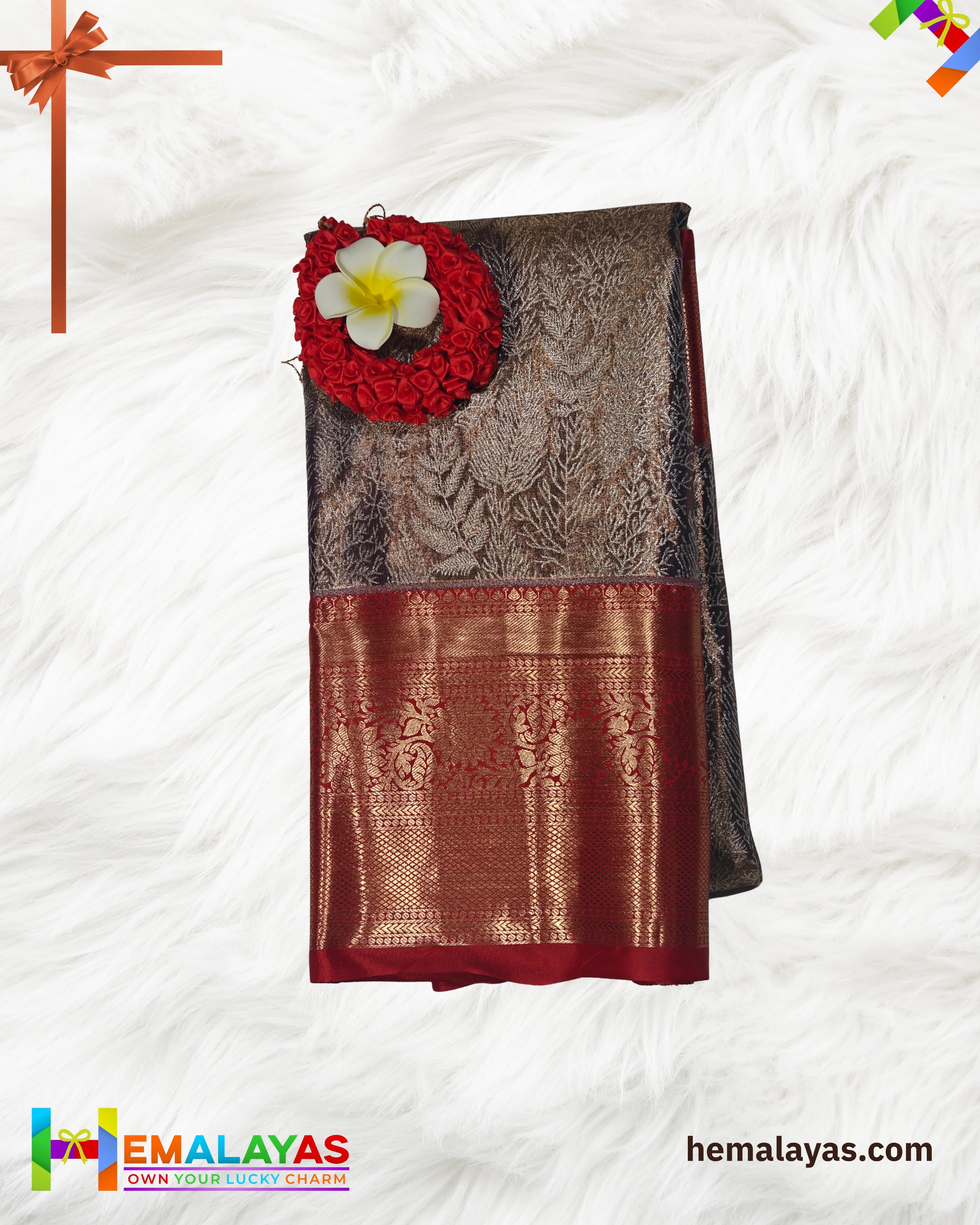Coffee Brown & Red Bridal Brocade Saree – Kanchipuram Inspired Look