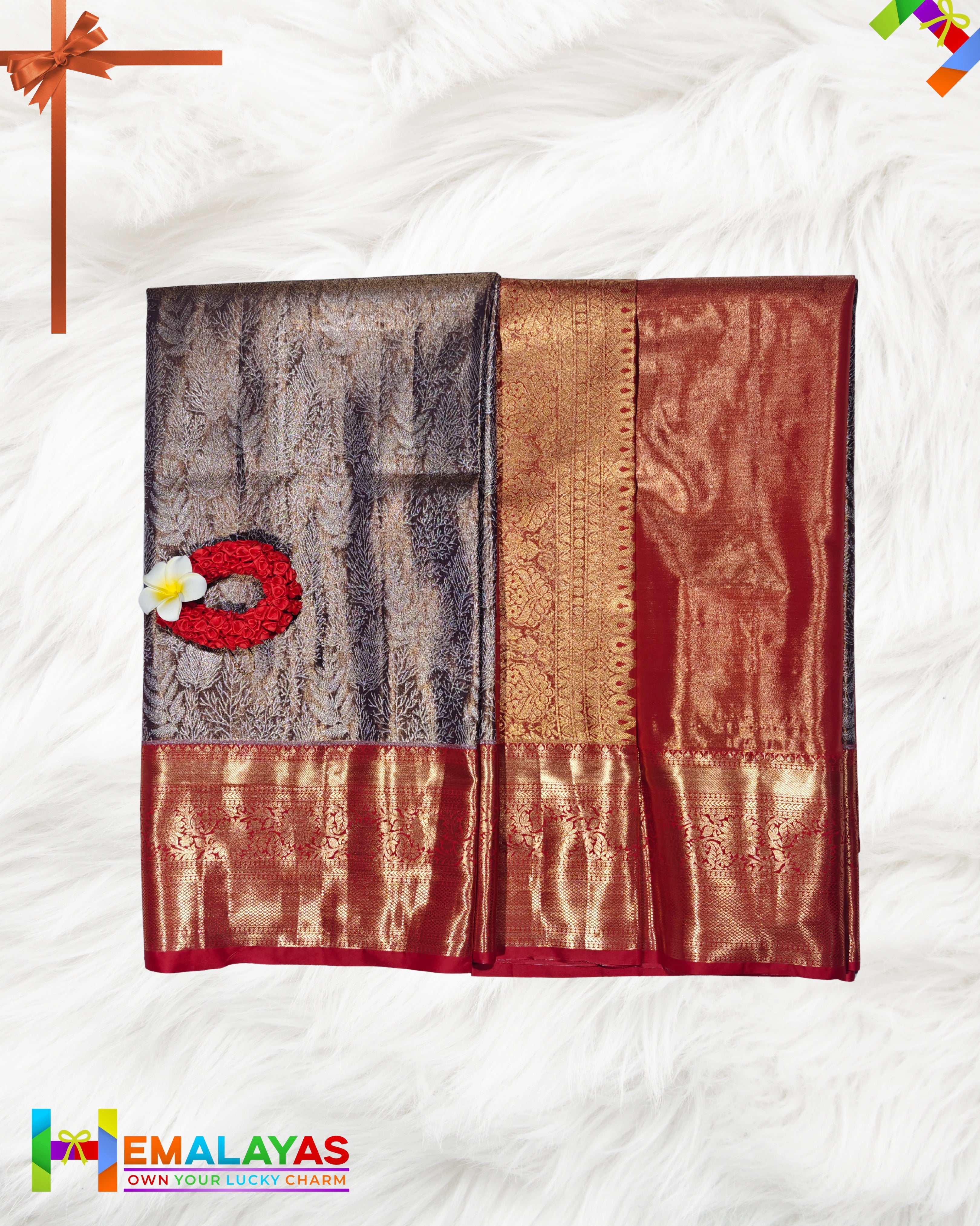 Coffee Brown & Red Bridal Brocade Saree – Kanchipuram Inspired Look