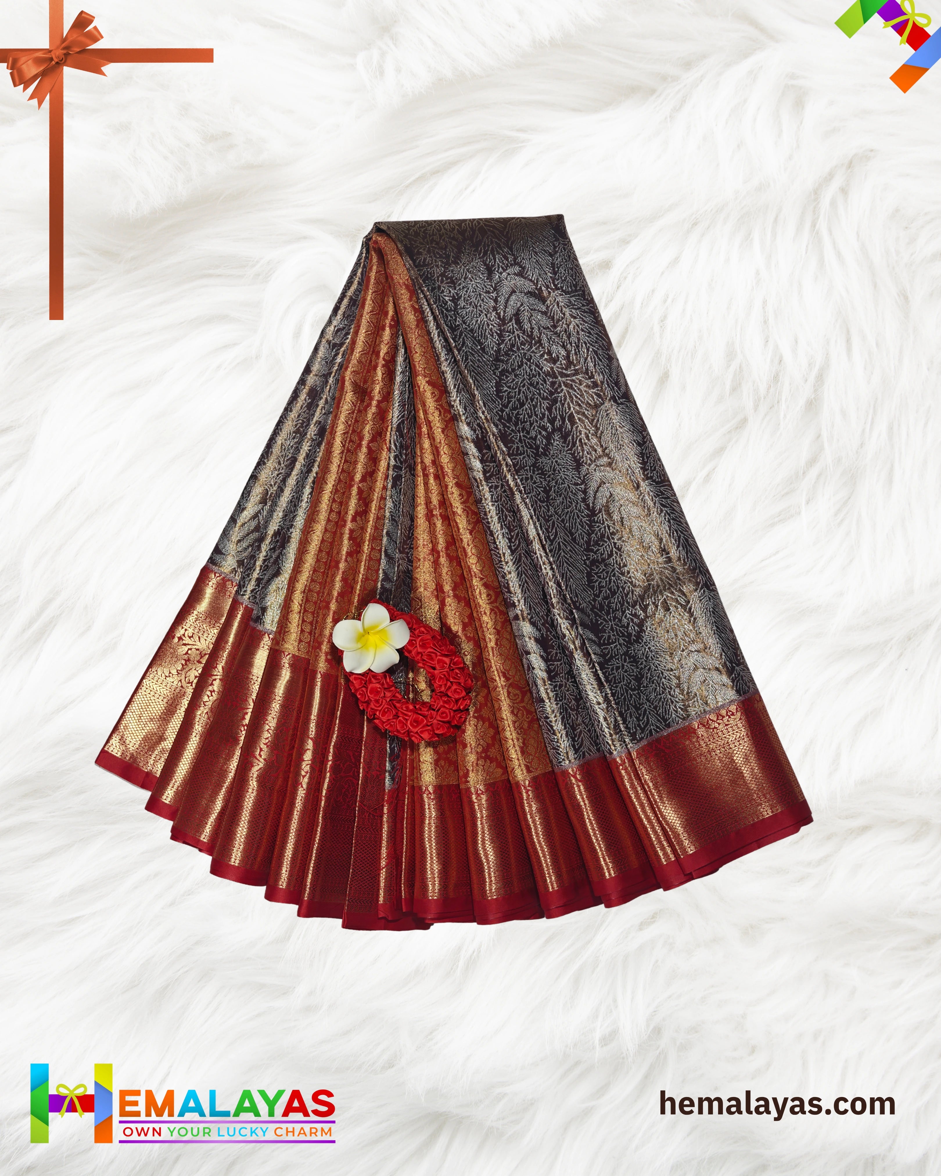 Coffee Brown & Red Bridal Brocade Saree – Kanchipuram Inspired Look