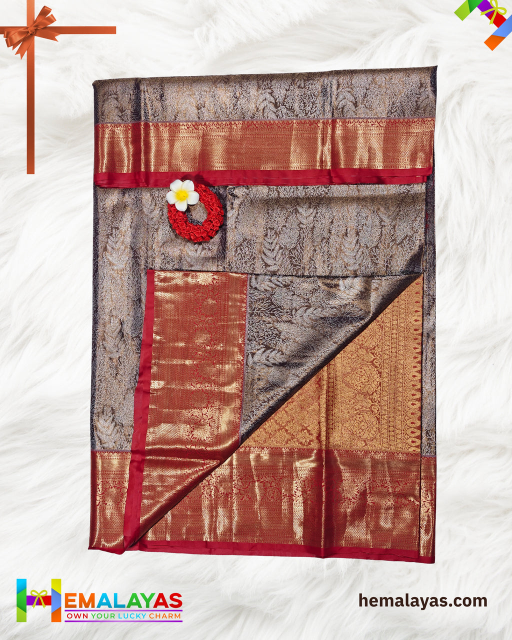 Coffee Brown & Red Bridal Brocade Saree – Kanchipuram Inspired Look