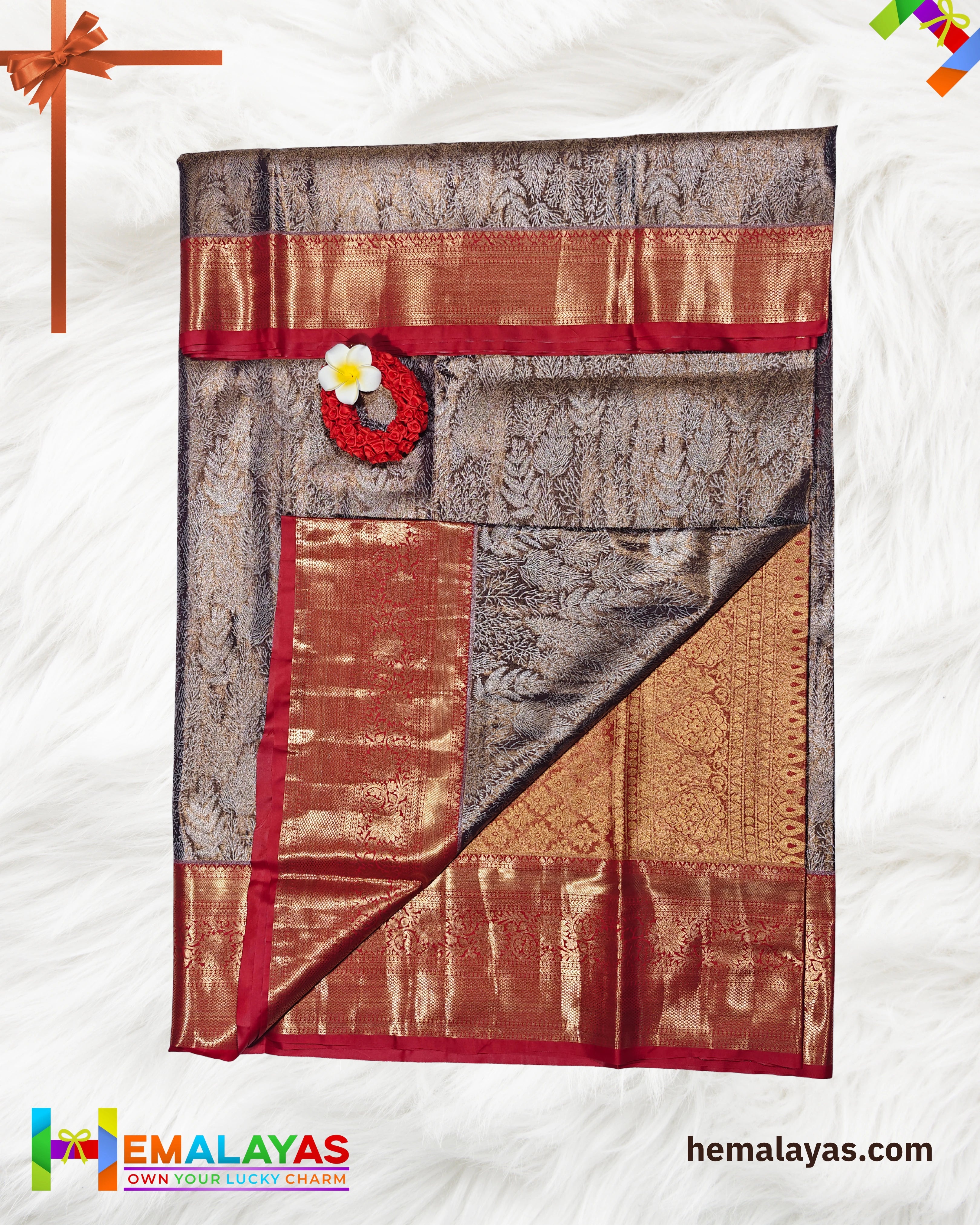 Coffee Brown & Red Bridal Brocade Saree – Kanchipuram Inspired Look