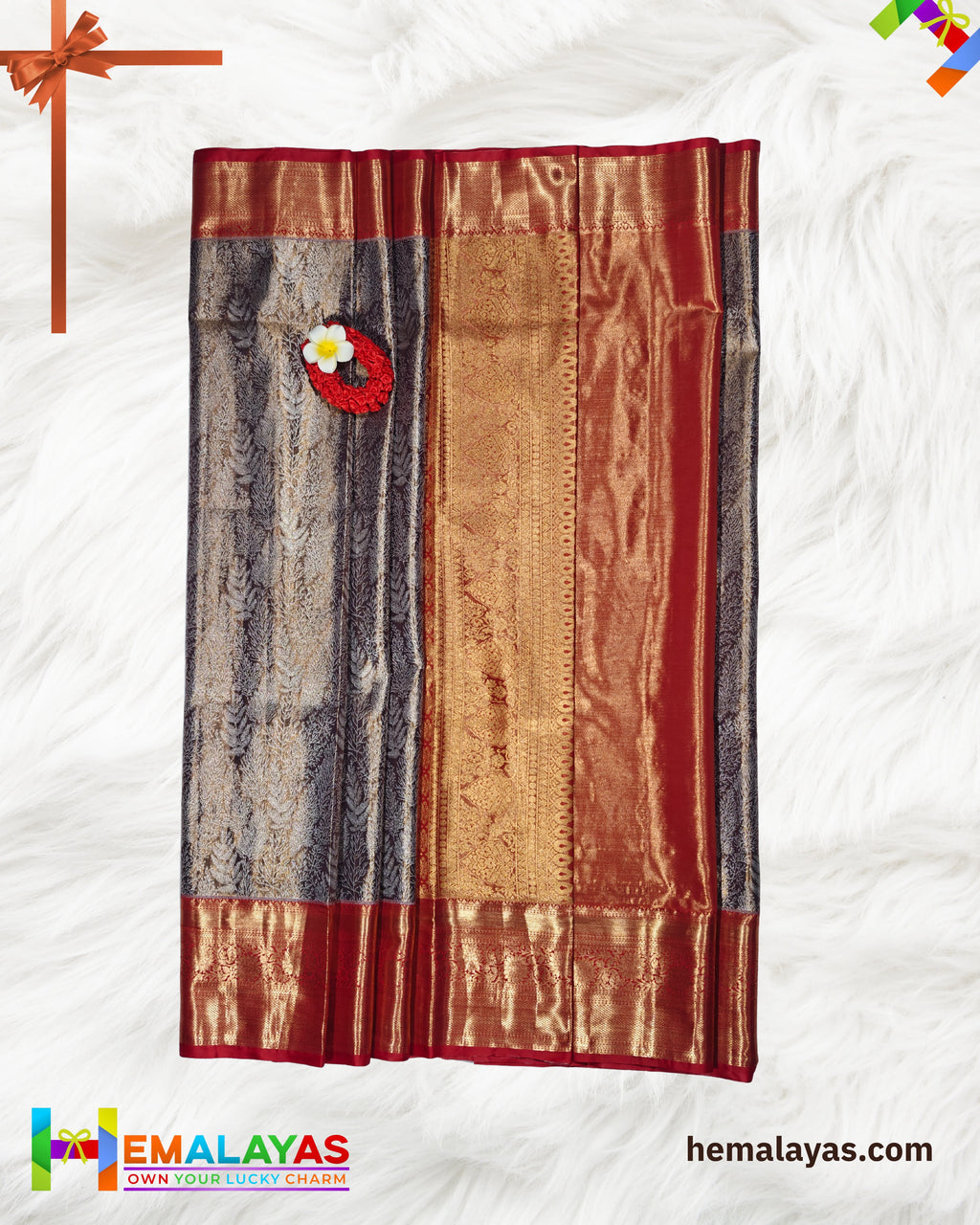 Coffee Brown & Red Bridal Brocade Saree – Kanchipuram Inspired Look