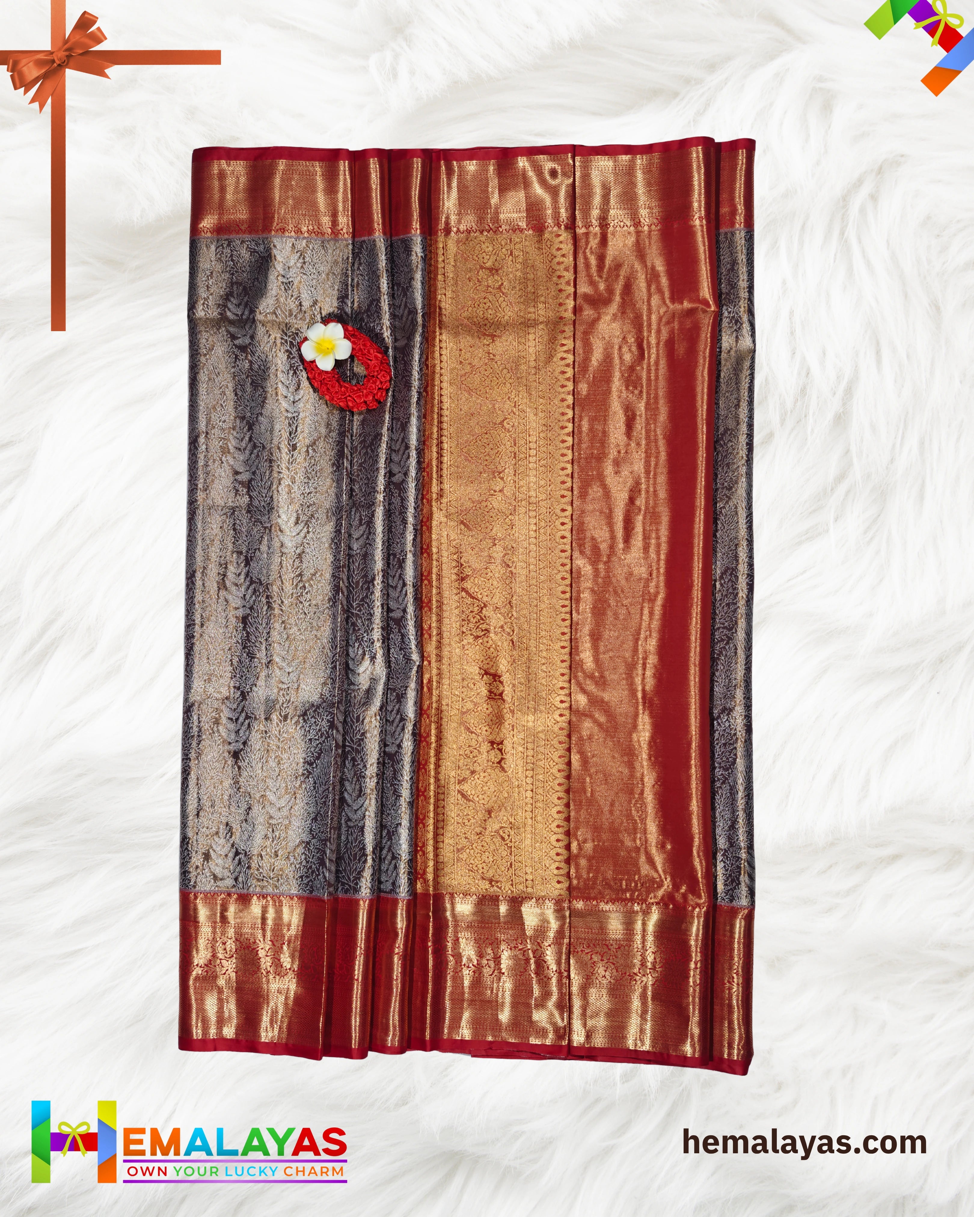 Coffee Brown & Red Bridal Brocade Saree – Kanchipuram Inspired Look