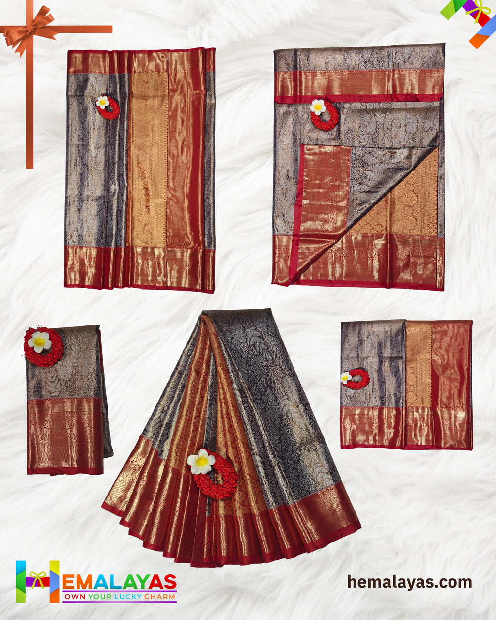 Coffee Brown & Red Bridal Brocade Saree – Kanchipuram Inspired Look