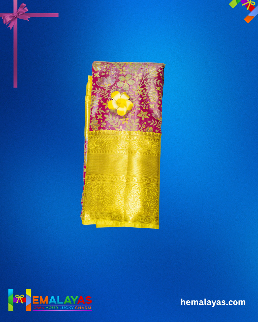 Pink with Yellow Border Bridal Brocade Saree – Kanchipuram Inspired Look