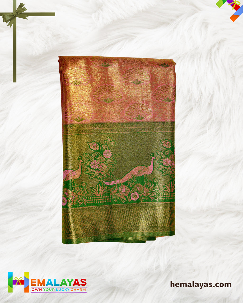 Rust & Green Bridal Brocade Saree – Kanchipuram Inspired Look
