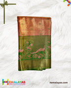 Rust & Green Bridal Brocade Saree – Kanchipuram Inspired Look