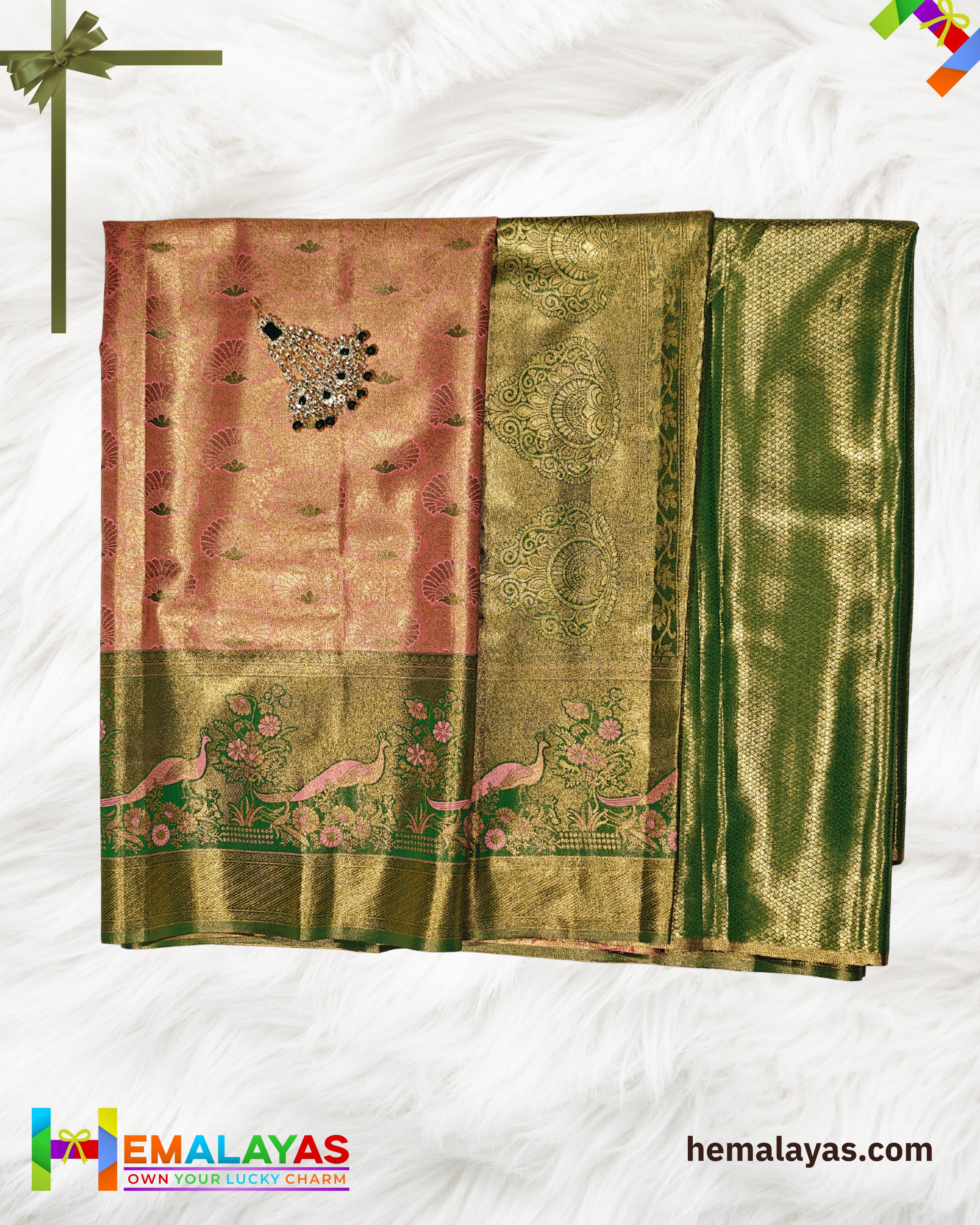 Rust & Green Bridal Brocade Saree – Kanchipuram Inspired Look