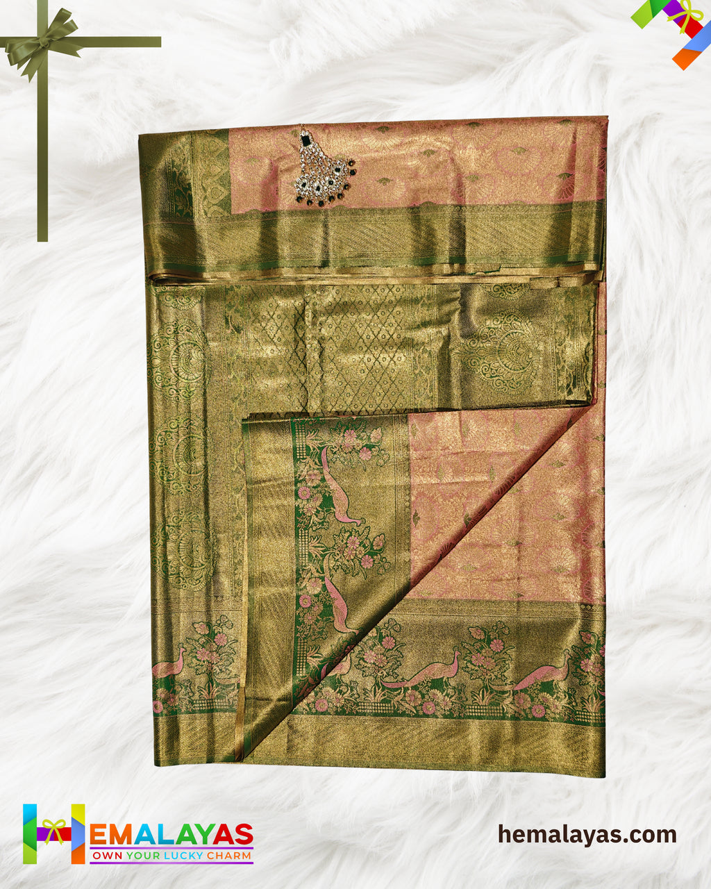 Rust & Green Bridal Brocade Saree – Kanchipuram Inspired Look