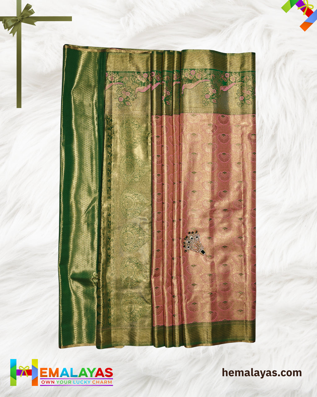 Rust & Green Bridal Brocade Saree – Kanchipuram Inspired Look