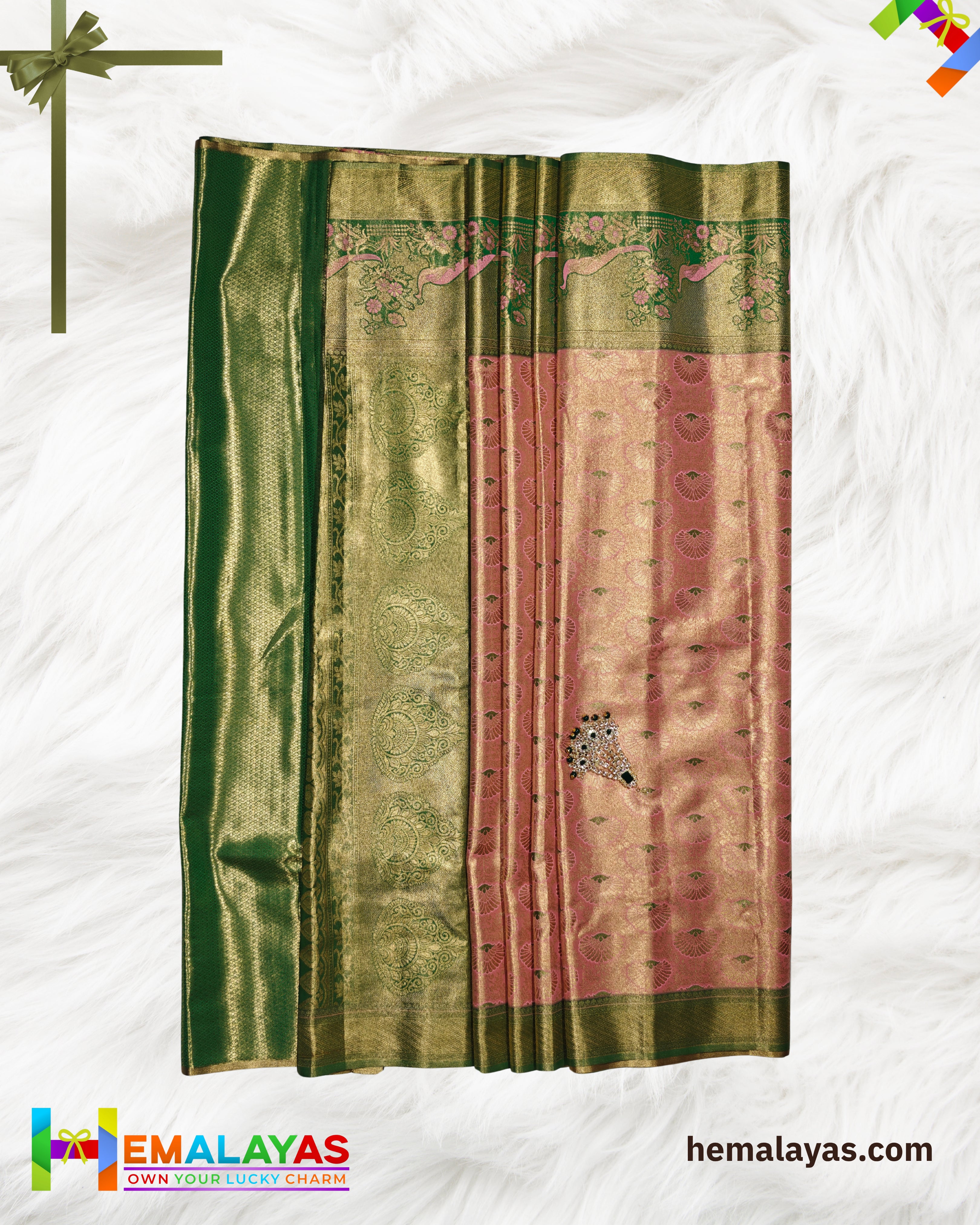 Rust & Green Bridal Brocade Saree – Kanchipuram Inspired Look