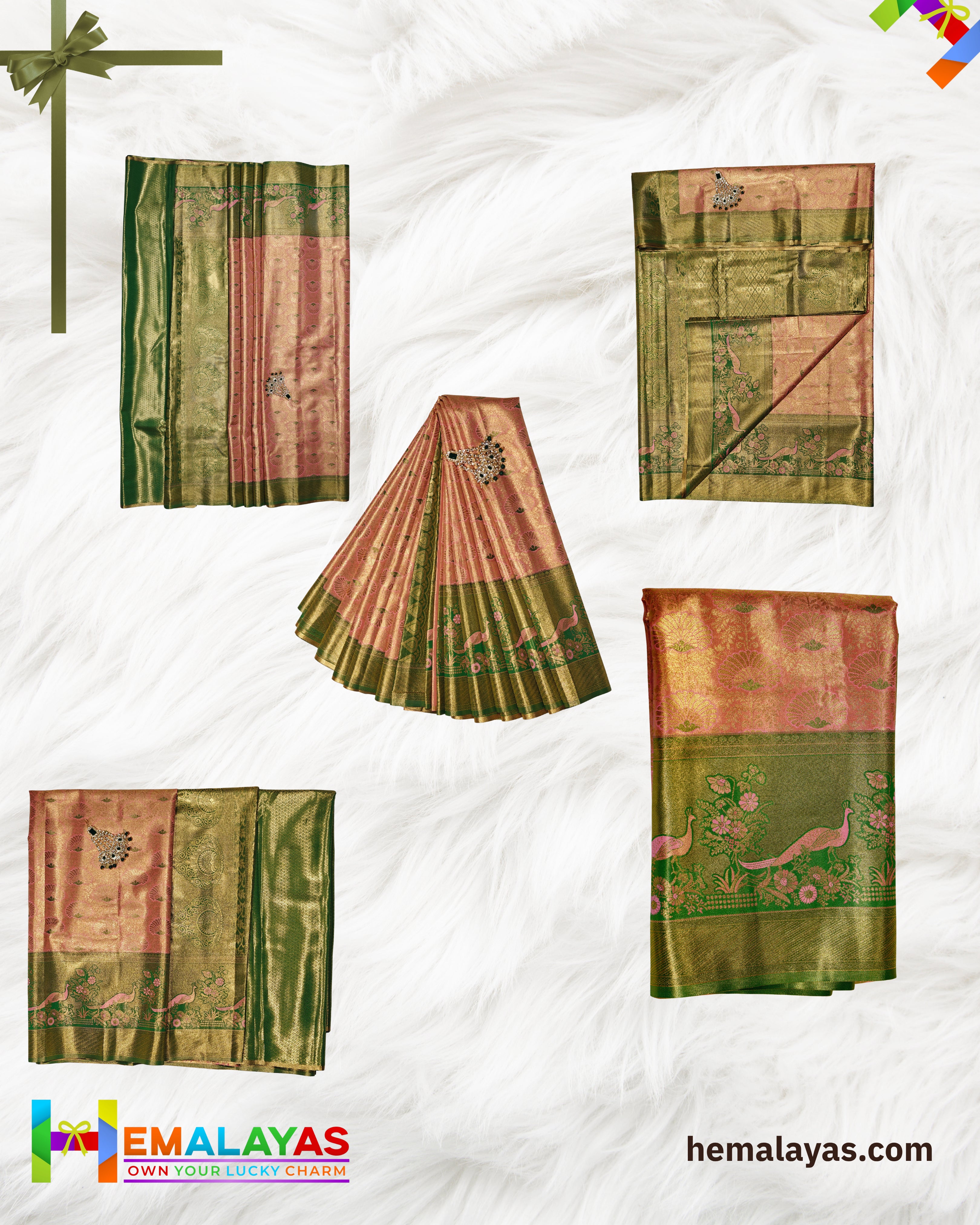 Rust & Green Bridal Brocade Saree – Kanchipuram Inspired Look
