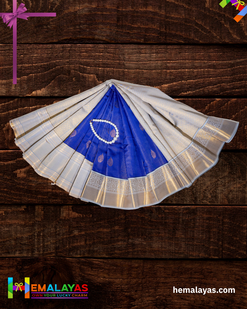 Royal Blue & Silver Zari Vaira Voosi Kanchi Semi Silk Saree – Premium Elegance