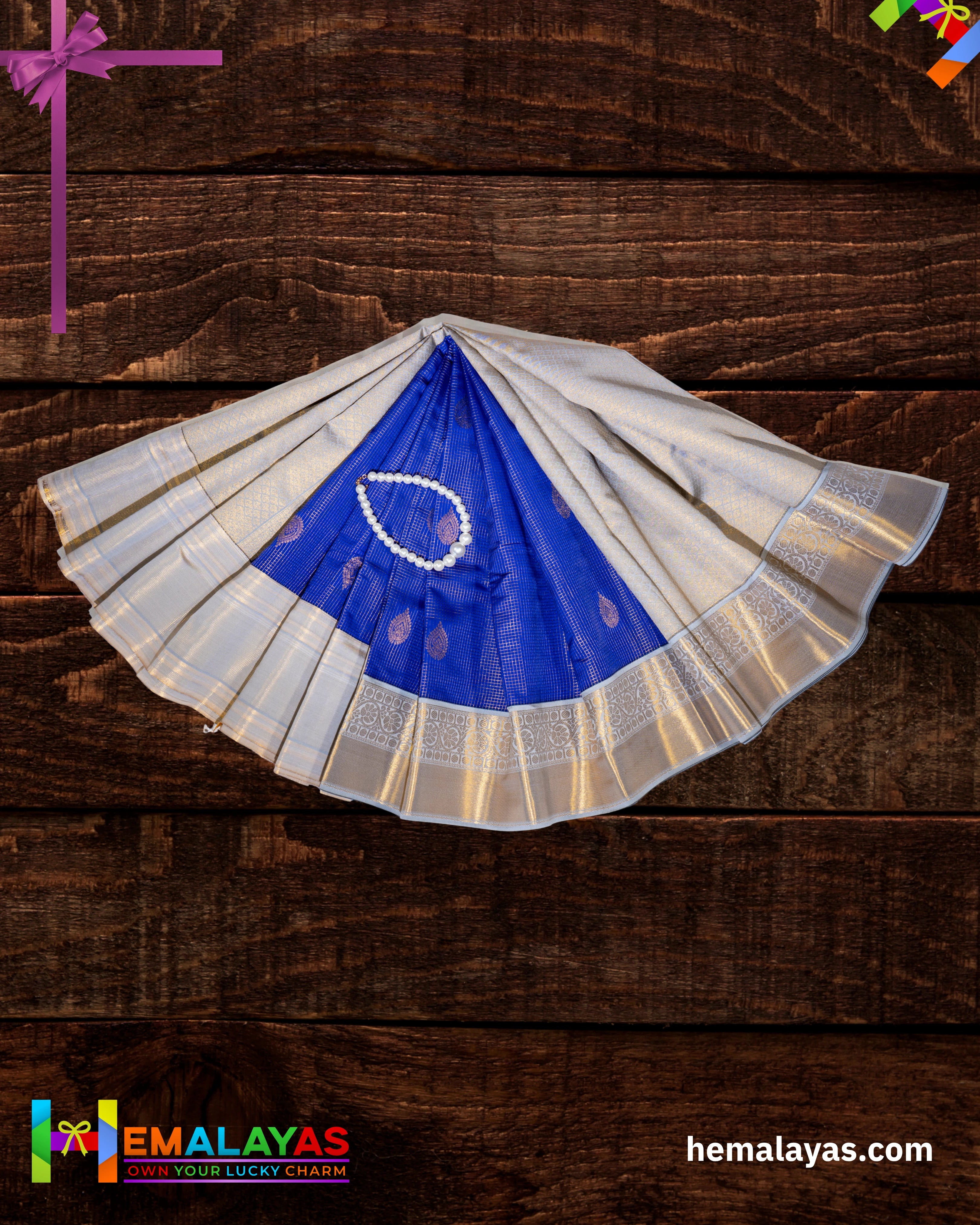 Royal Blue & Silver Zari Vaira Voosi Kanchi Semi Silk Saree – Premium Elegance