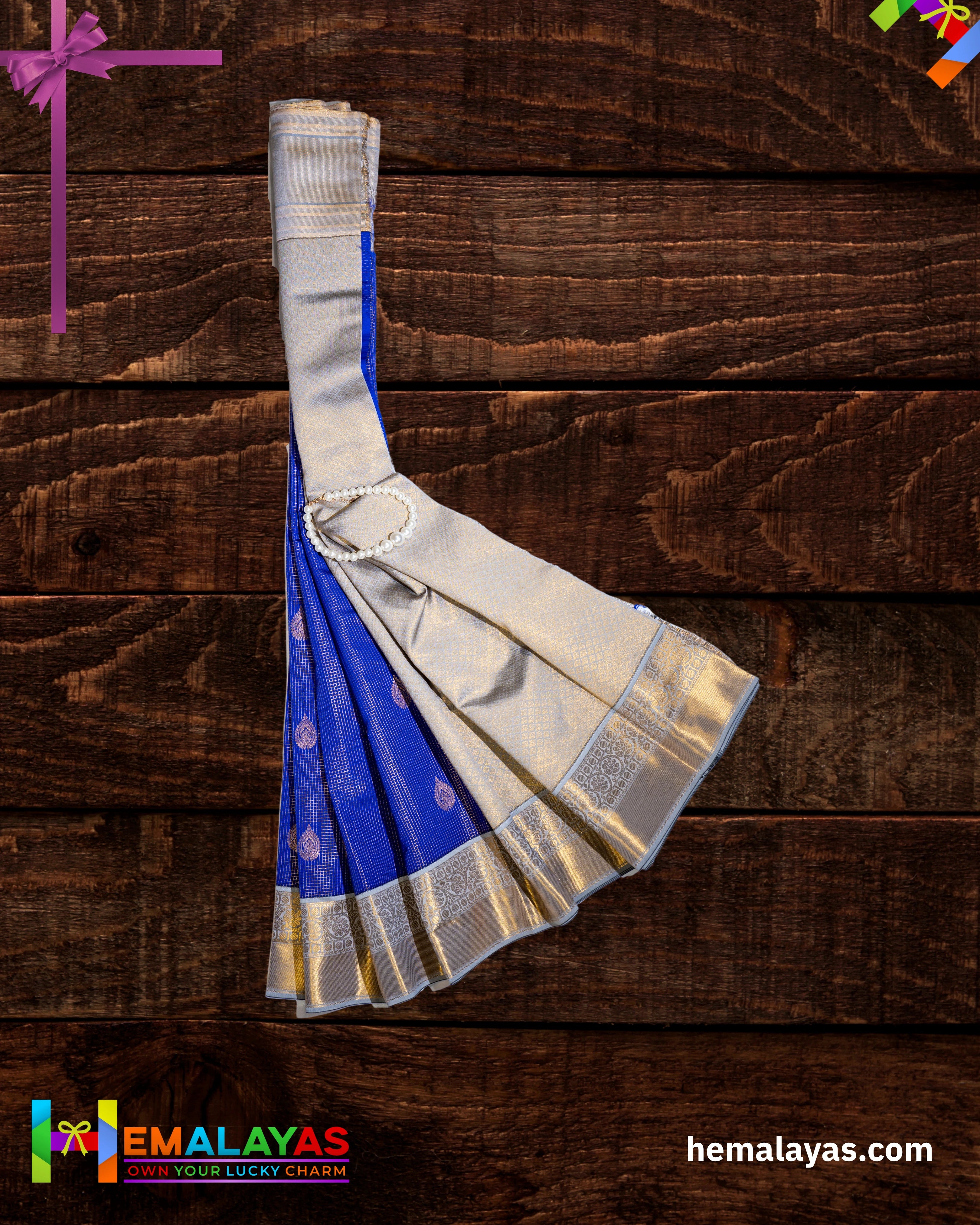 Royal Blue & Silver Zari Vaira Voosi Kanchi Semi Silk Saree – Premium Elegance