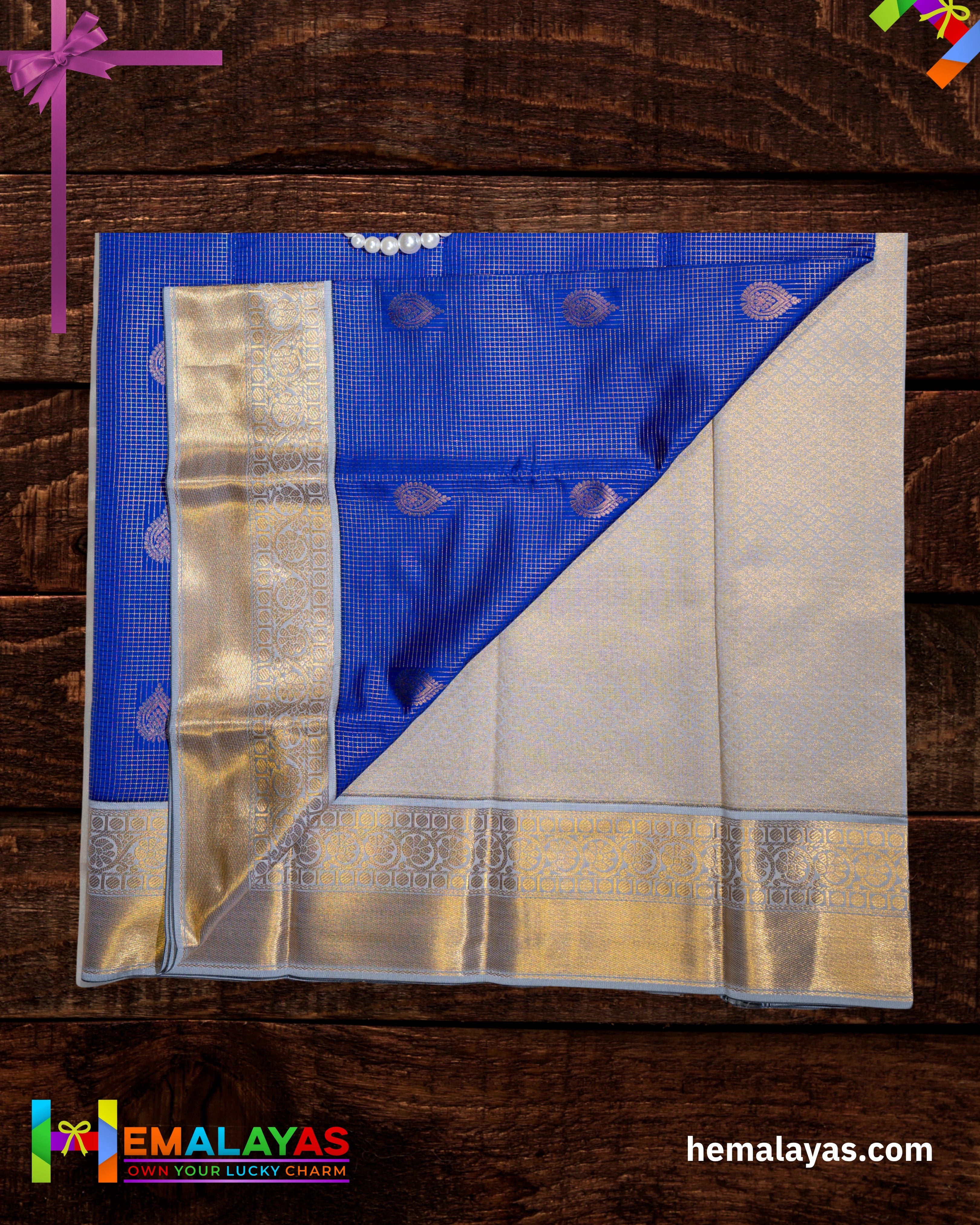 Royal Blue & Silver Zari Vaira Voosi Kanchi Semi Silk Saree – Premium Elegance
