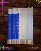 Royal Blue & Silver Zari Vaira Voosi Kanchi Semi Silk Saree – Premium Elegance
