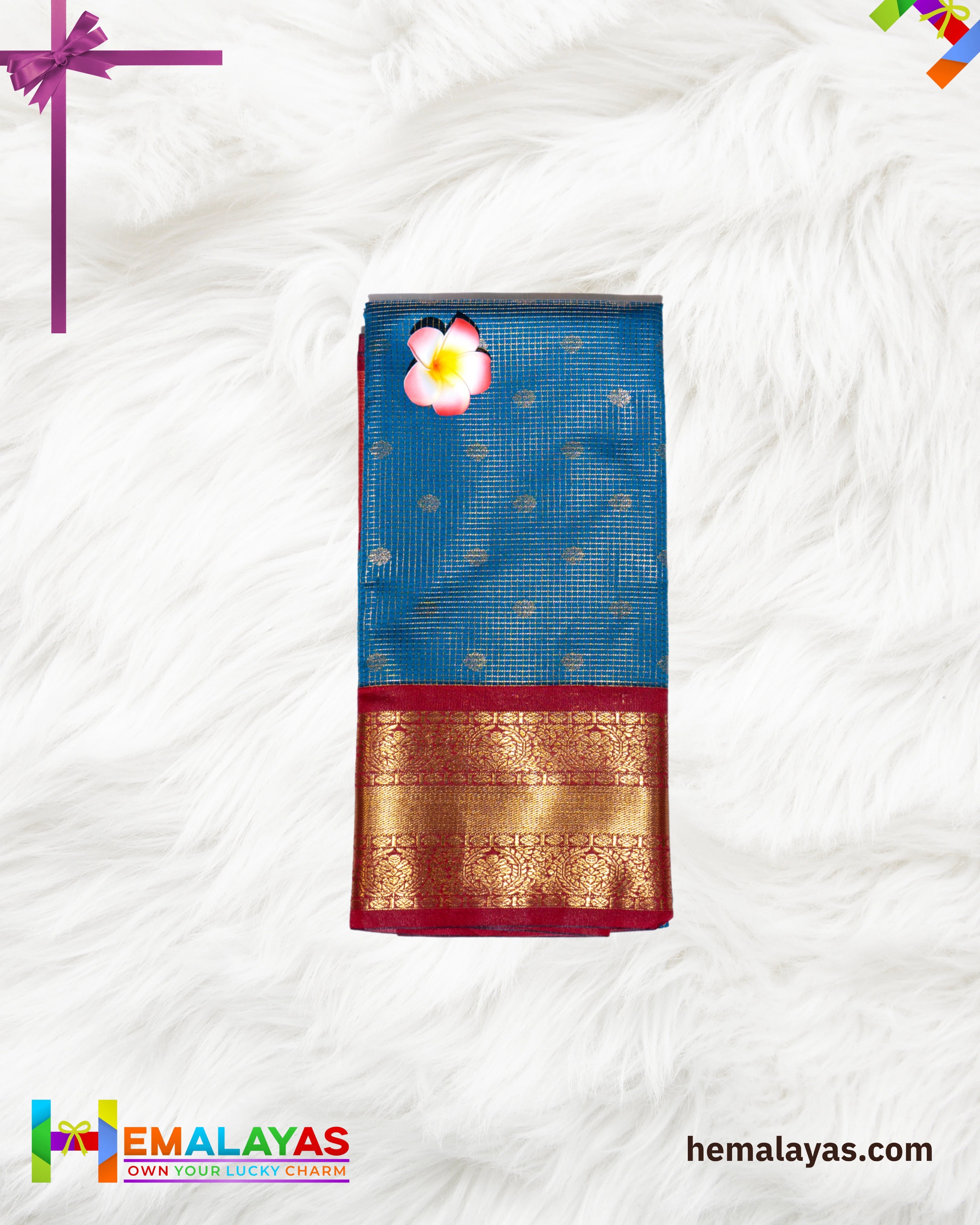 Anantha Blue with Red Border Vaira Voosi Kanchi Semi Silk Saree