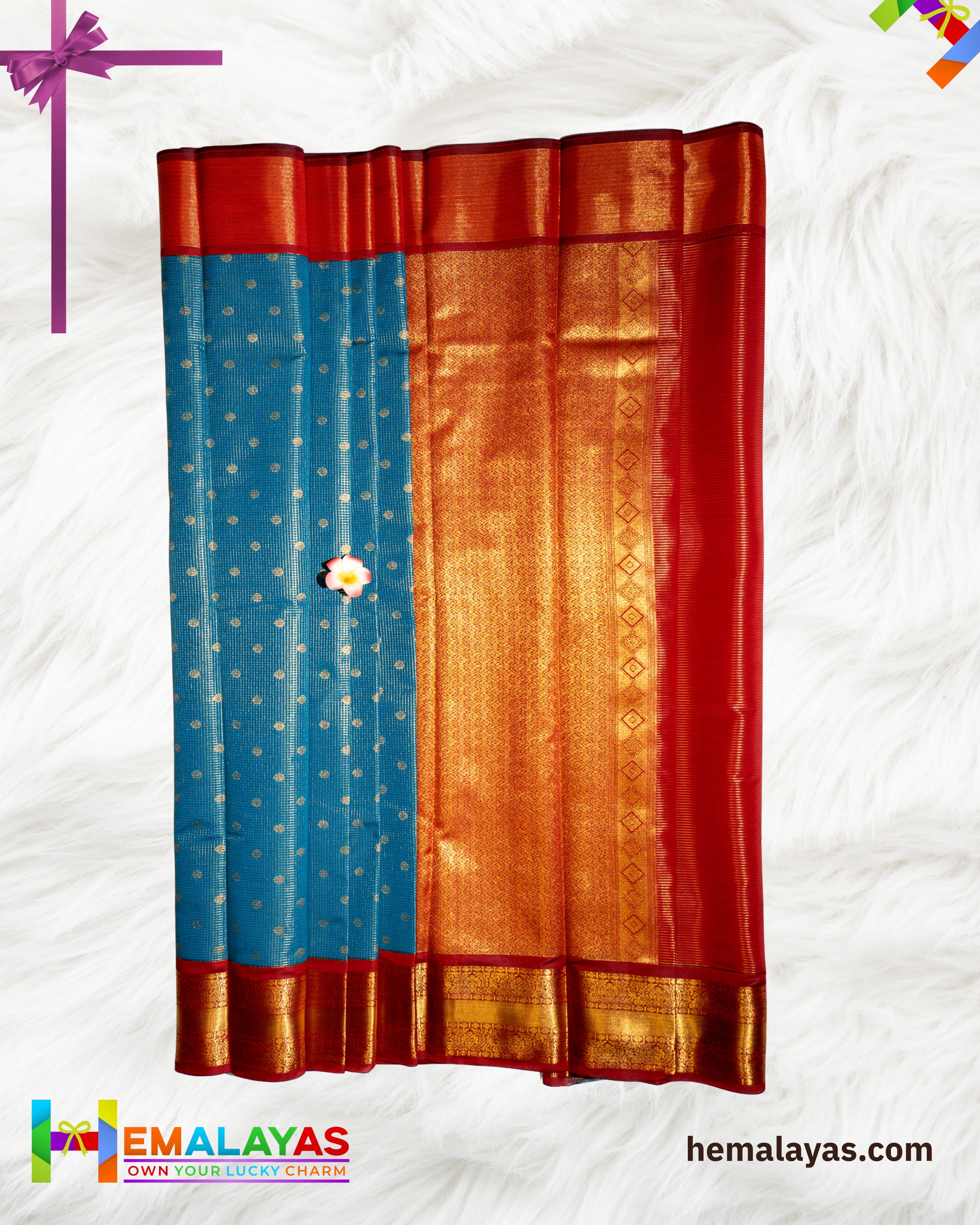 Anantha Blue with Red Border Vaira Voosi Kanchi Semi Silk Saree