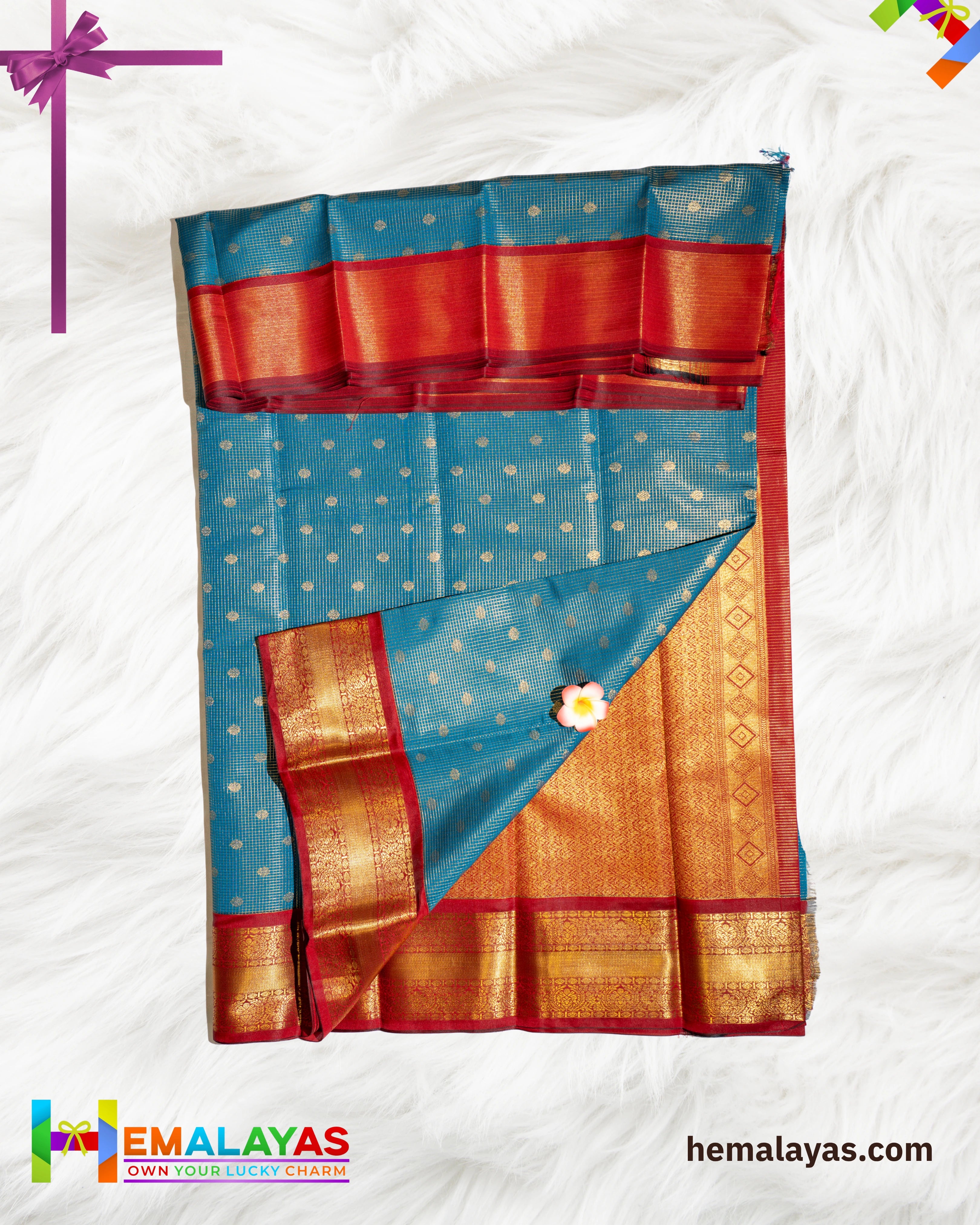 Anantha Blue with Red Border Vaira Voosi Kanchi Semi Silk Saree