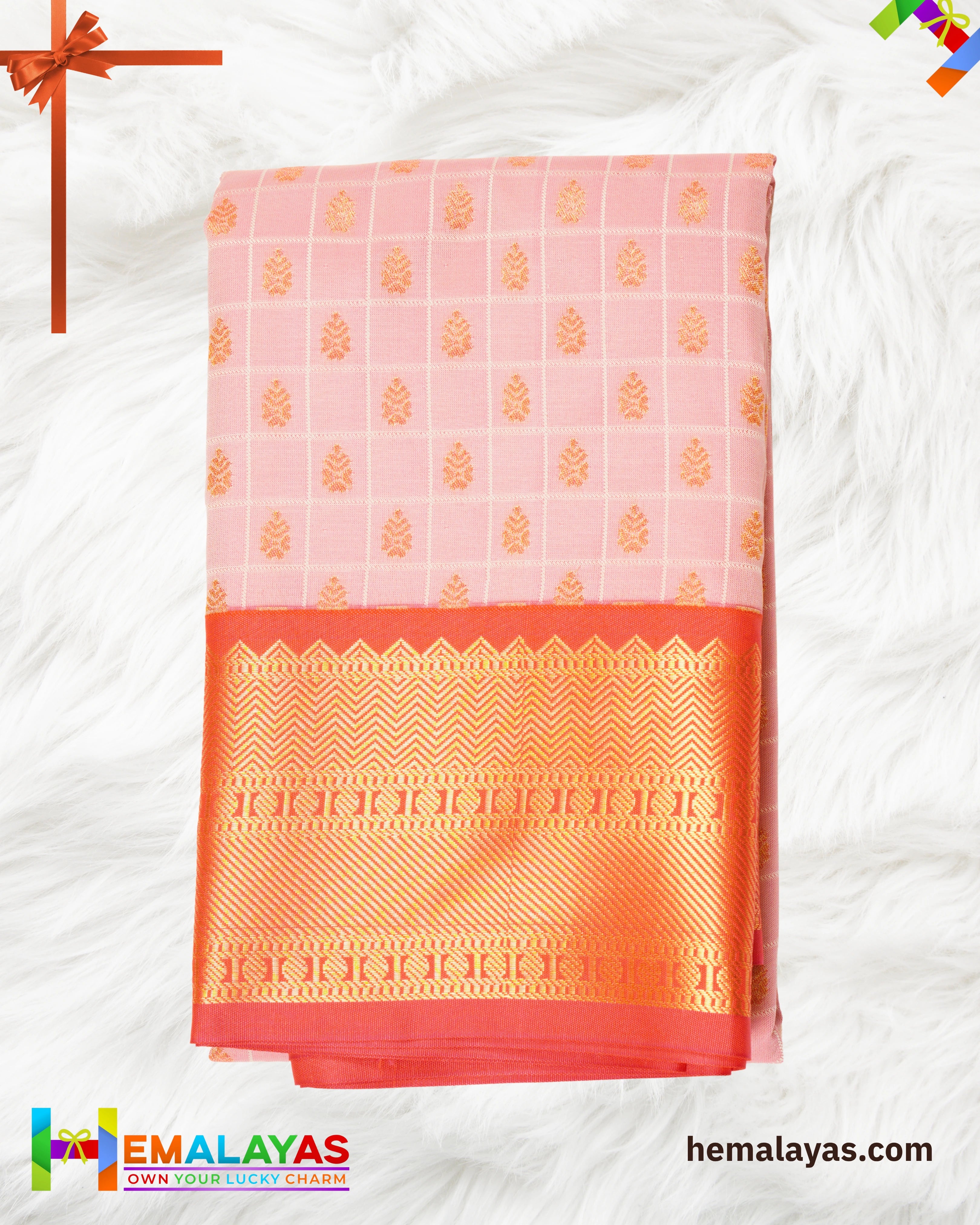 Pink & Red Koorvai Border Semi Silk Saree
