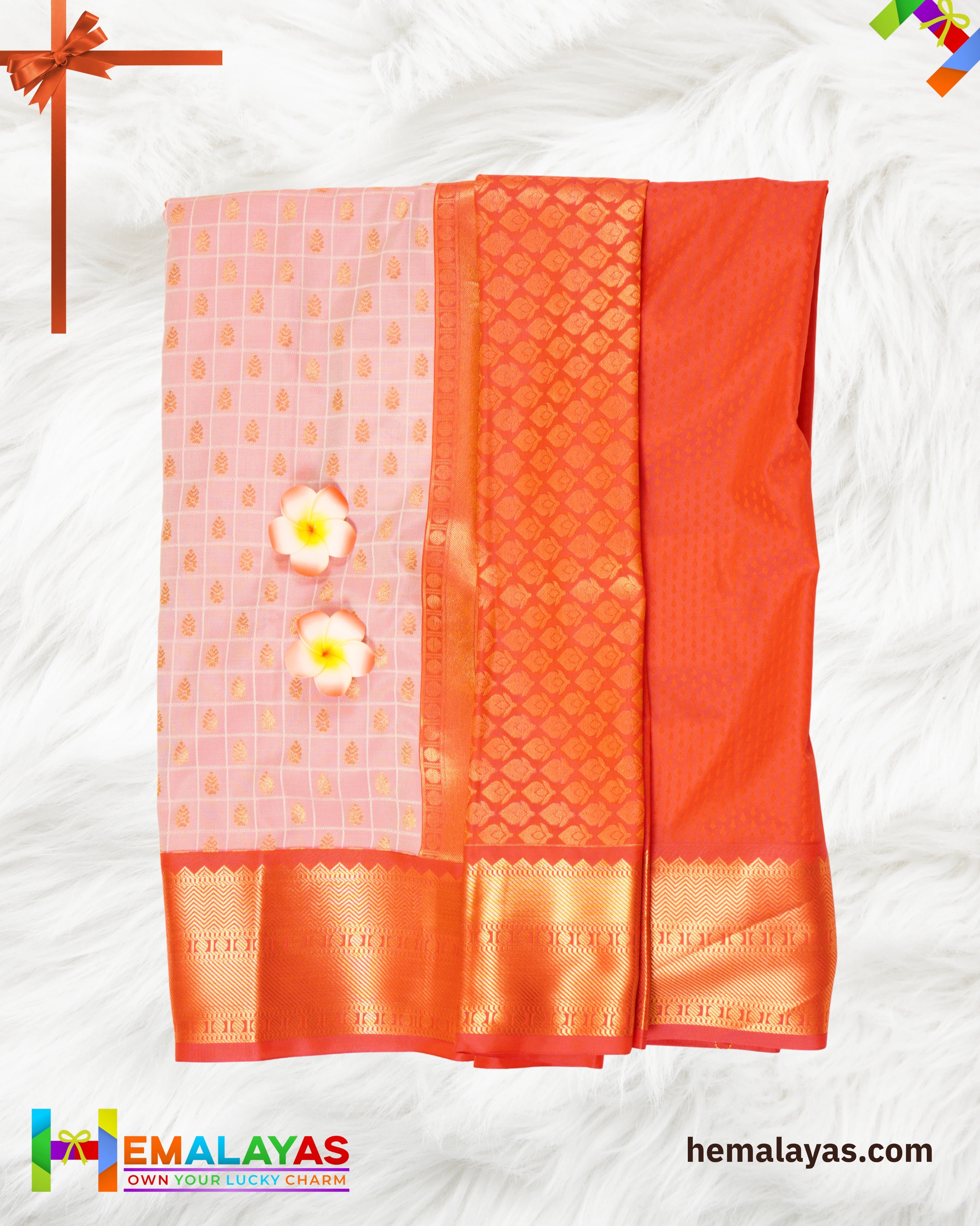 Pink & Red Koorvai Border Semi Silk Saree