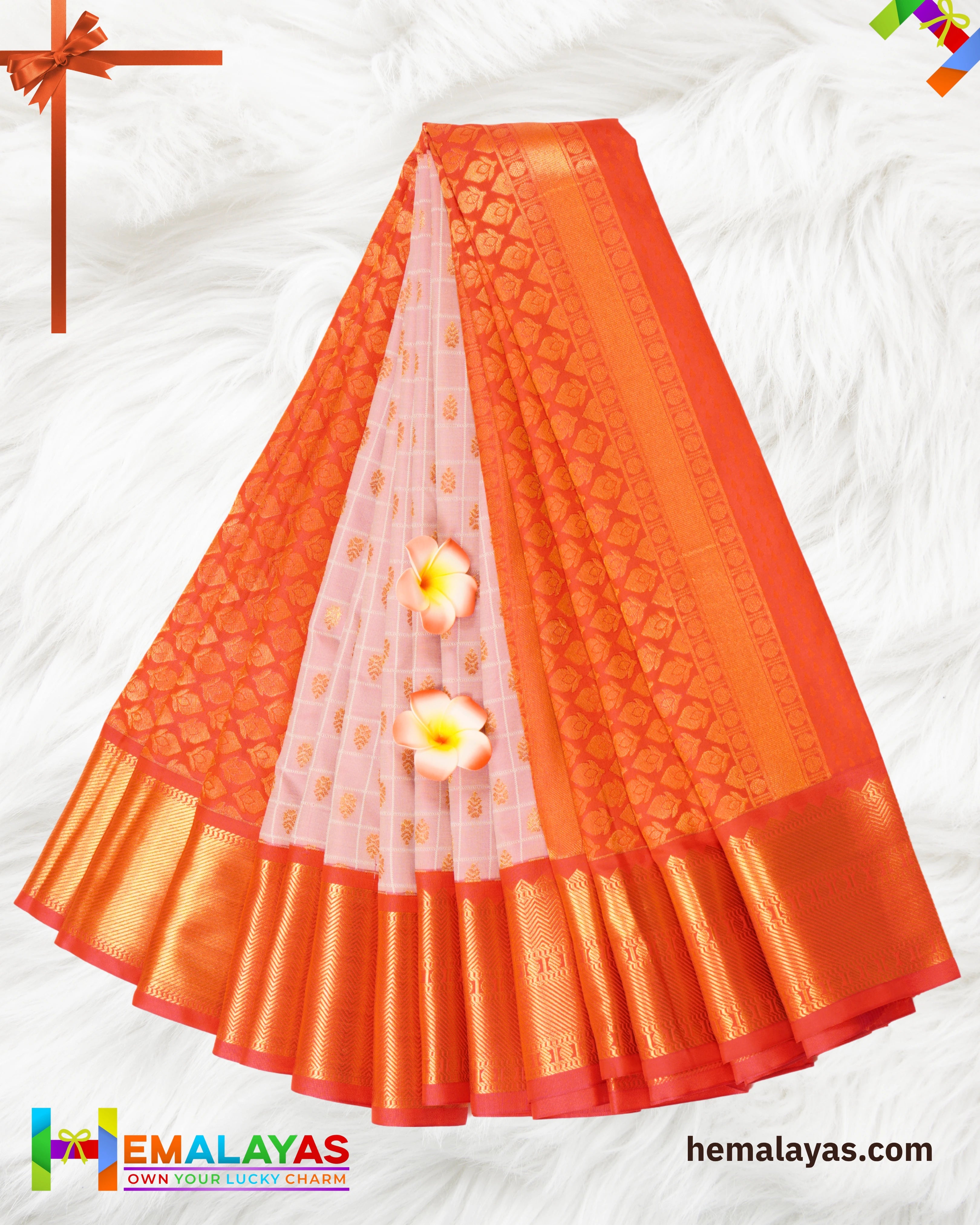 Pink & Red Koorvai Border Semi Silk Saree